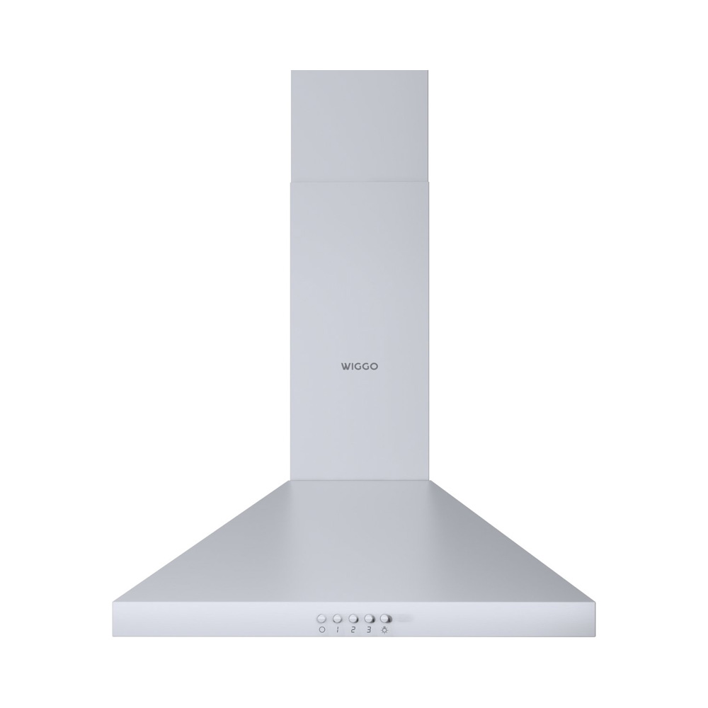 A grey kitchen extractor hood featuring the WIGGO brand logo and five control buttons on the front.