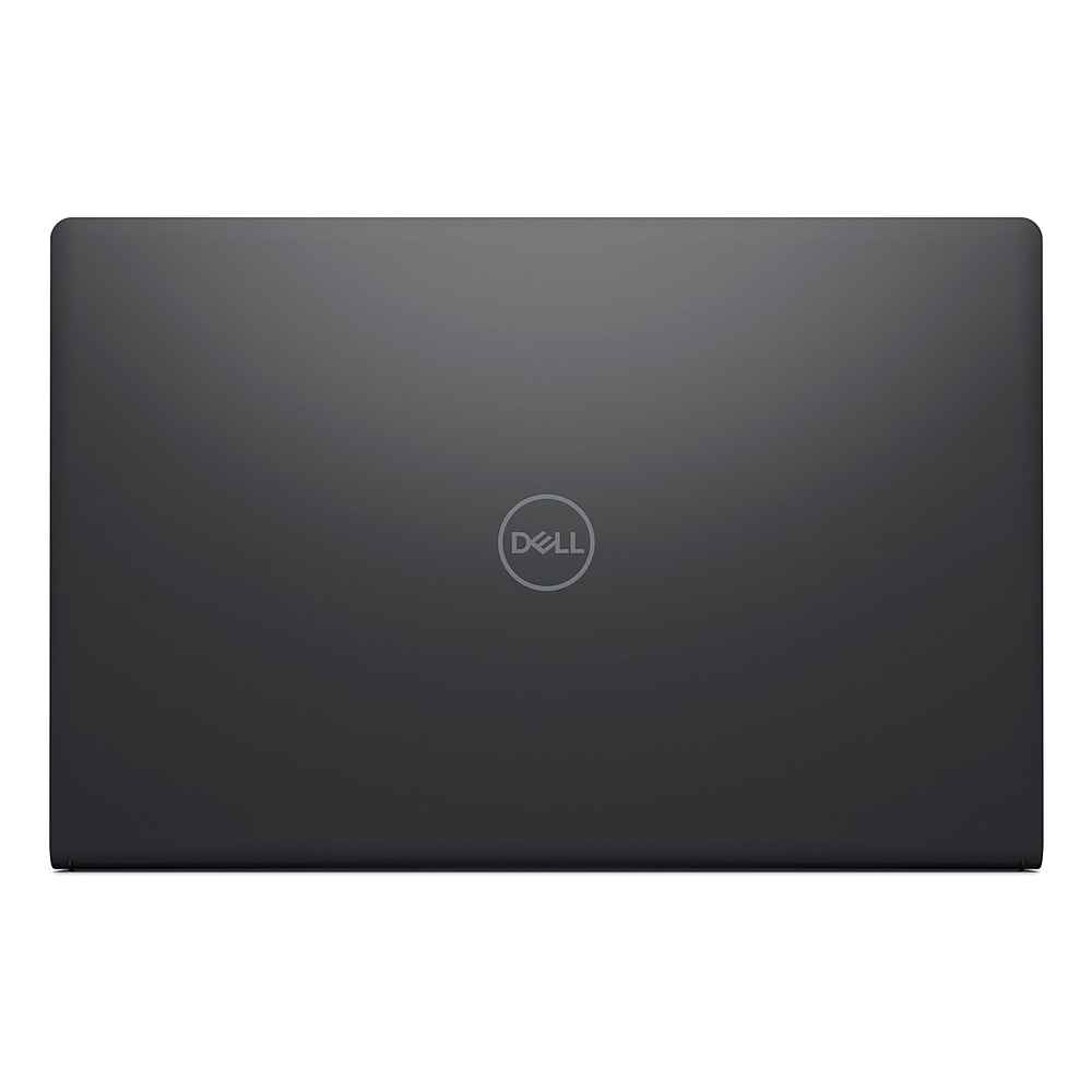 Zamknięty, ciemnoszary laptop ze srebrnym logo Dell po środku.