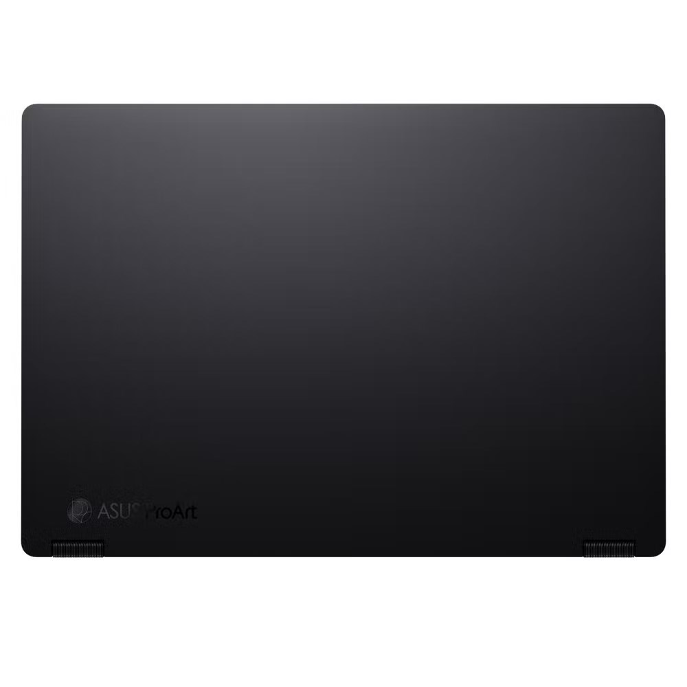 Zamknięta czarna pokrywa laptopa ASUS ProArt z dyskretnym logo.