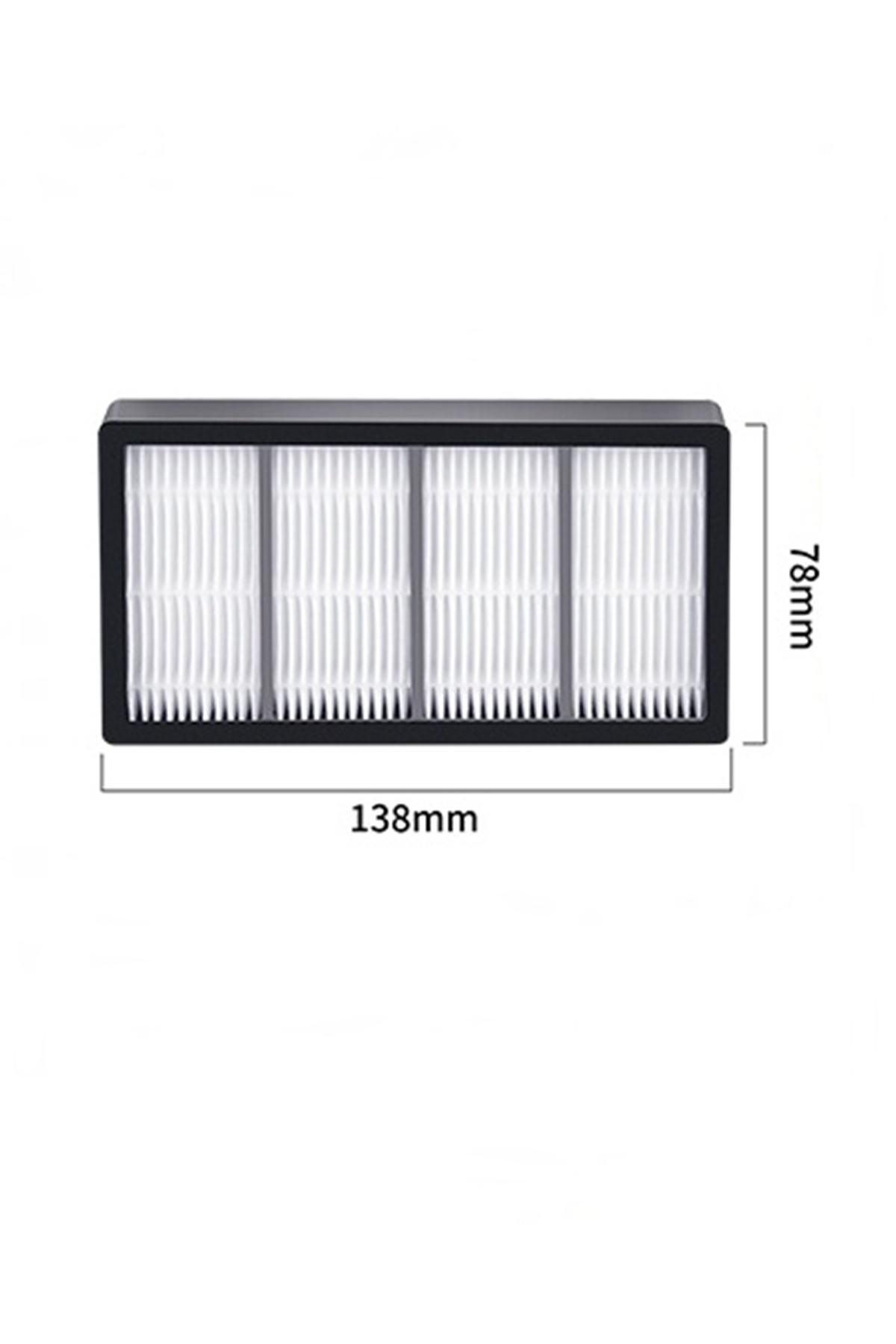 Beyaz kıvrımlı, 138 mm'ye 78 mm ölçülerinde dikdörtgen siyah filtre.
