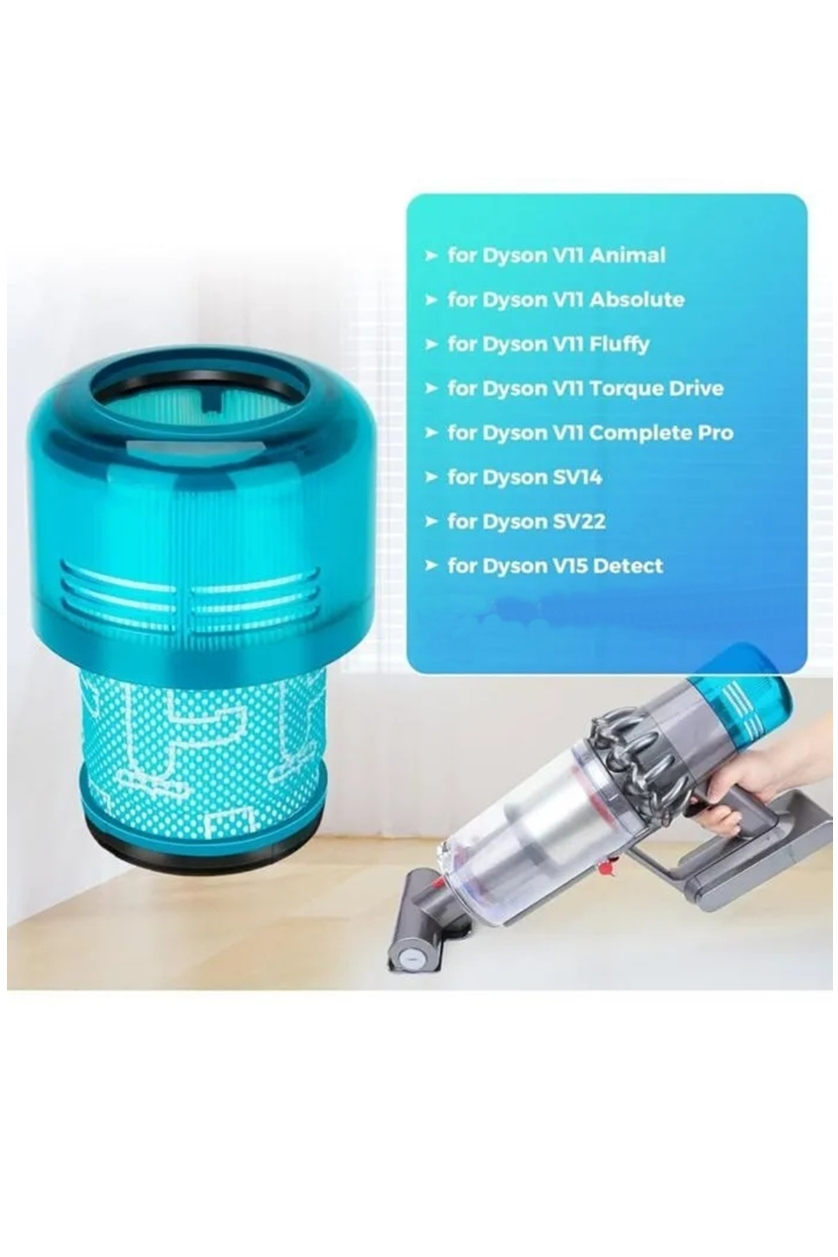 Dyson V11 ve V15 elektrikli süpürgeler için mavi yedek filtreler.