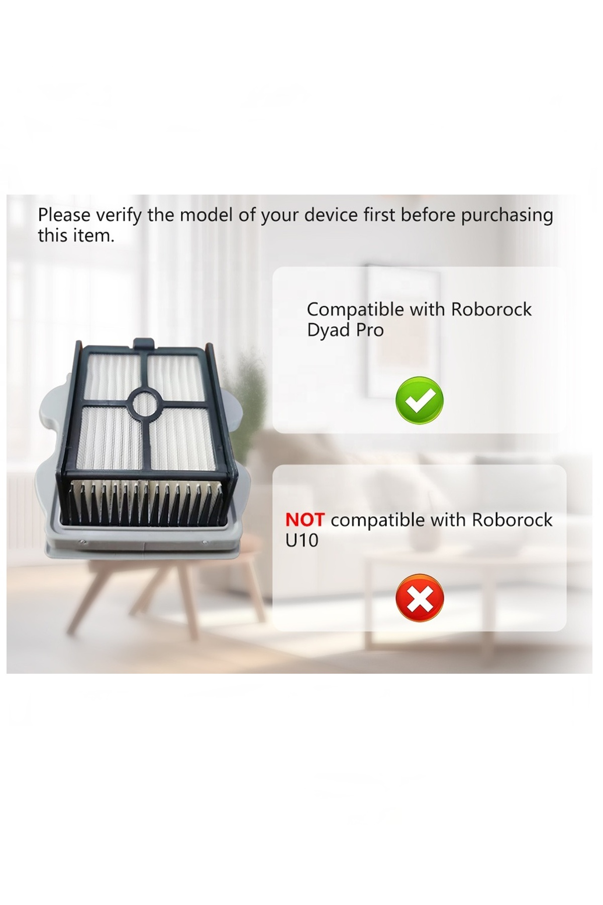 Roborock Dyad Pro ile uyumlu filtre, U10 ile uyumlu değil.
