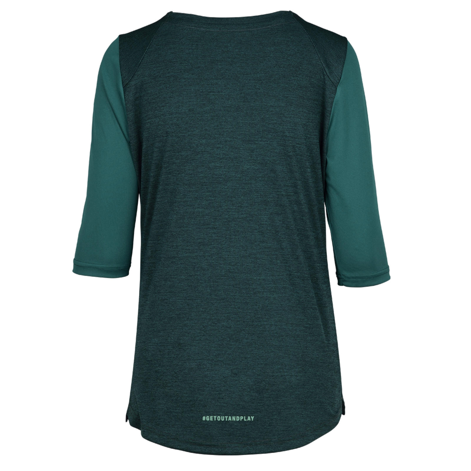 Dunkelgrünes Langarmshirt mit der Aufschrift #GETOUTANDPLAY.