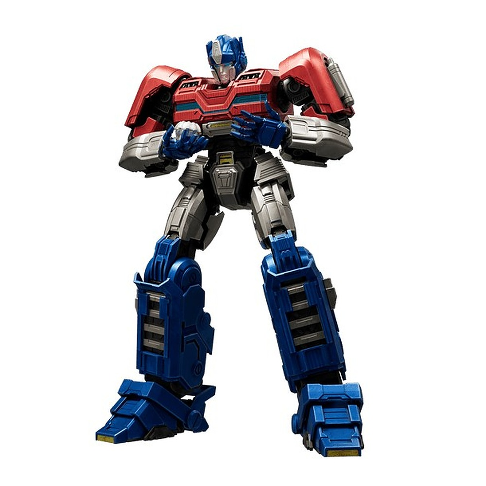 Figura akcji Optimus Prime w kolorze czerwonym, niebieskim i srebrnym, trzymająca przedmiot.