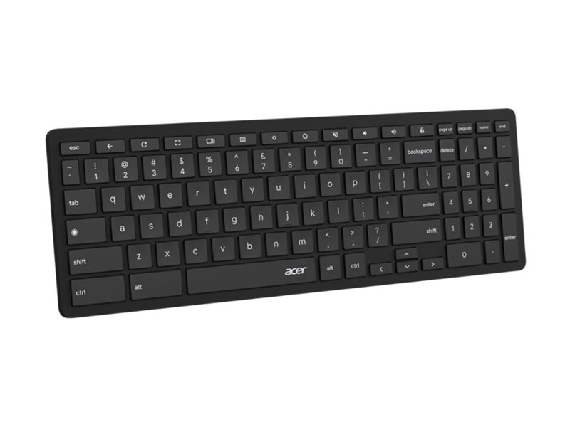 Eine schwarze Acer-Tastatur mit QWERTY-Layout und Ziffernblock auf weißem Hintergrund.