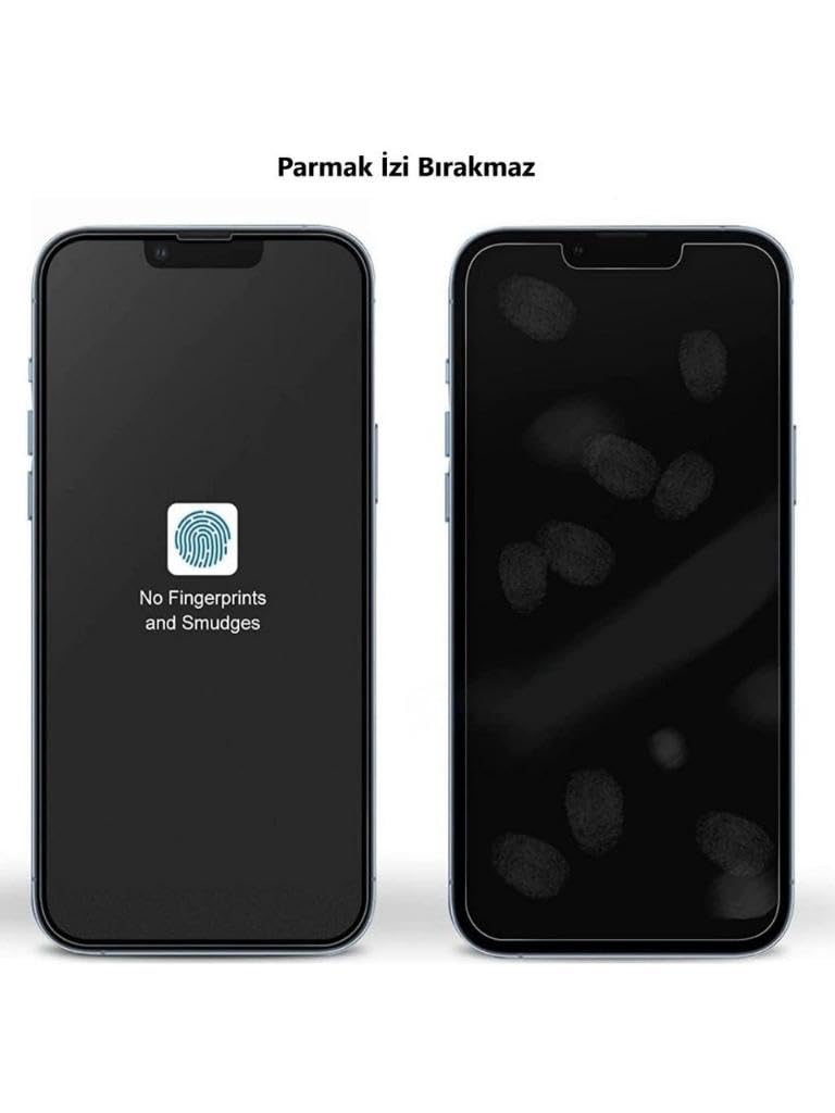 İki telefonun karşılaştırması: biri parmak izi bırakmayan temiz ekran, diğeri lekeli ekran.