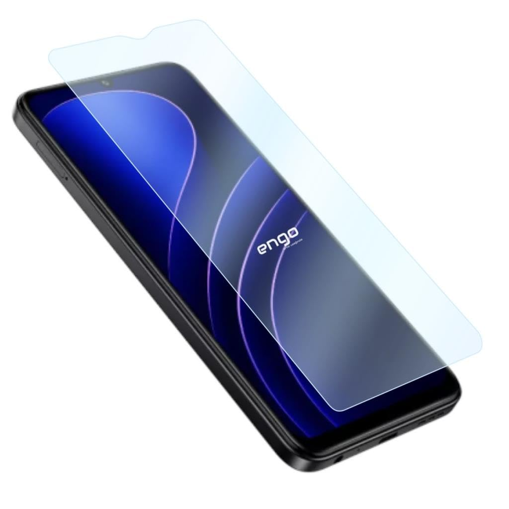 Ekranına mavi renkli koruyucu film uygulanan bir akıllı telefon.