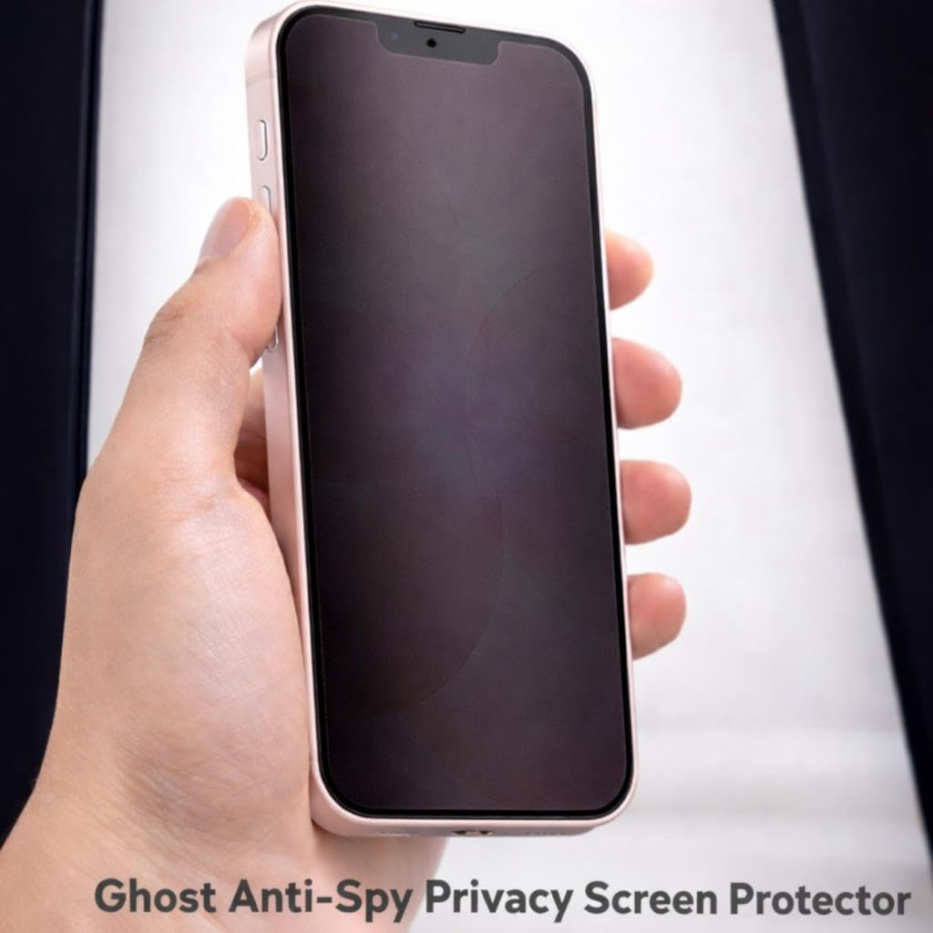 Bir el, Ghost Anti-Spy gizlilik ekran koruyuculu bir akıllı telefon tutuyor.