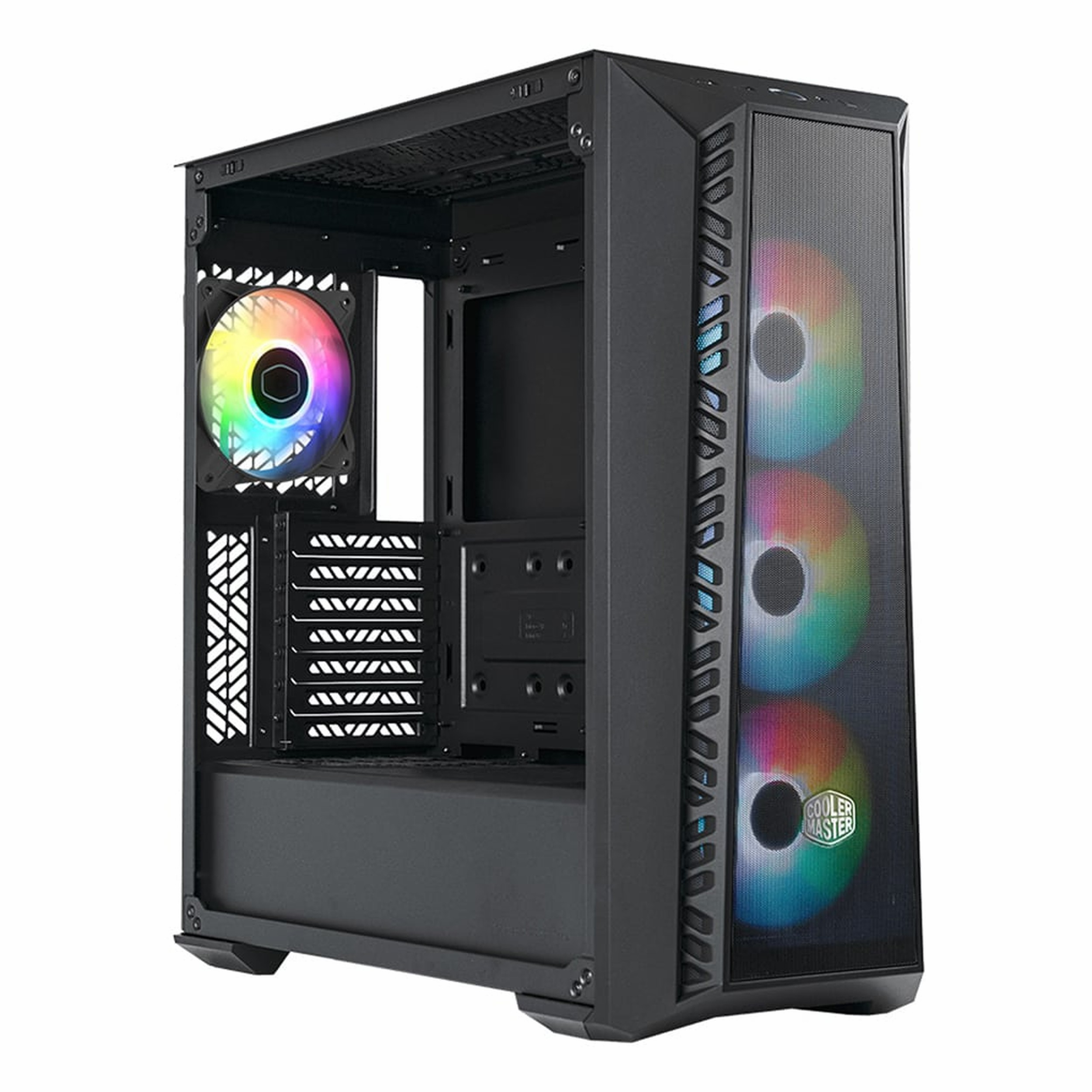 RGB fanları görünen siyah bilgisayar kasası.