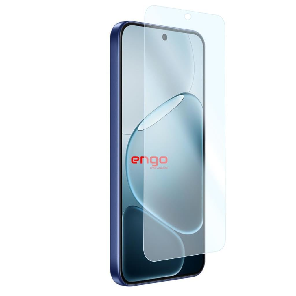 Mavi kılıflı ve ekranının üzerinde hafifçe kaldırılmış şeffaf ekran koruyucu cam bulunan akıllı telefon.