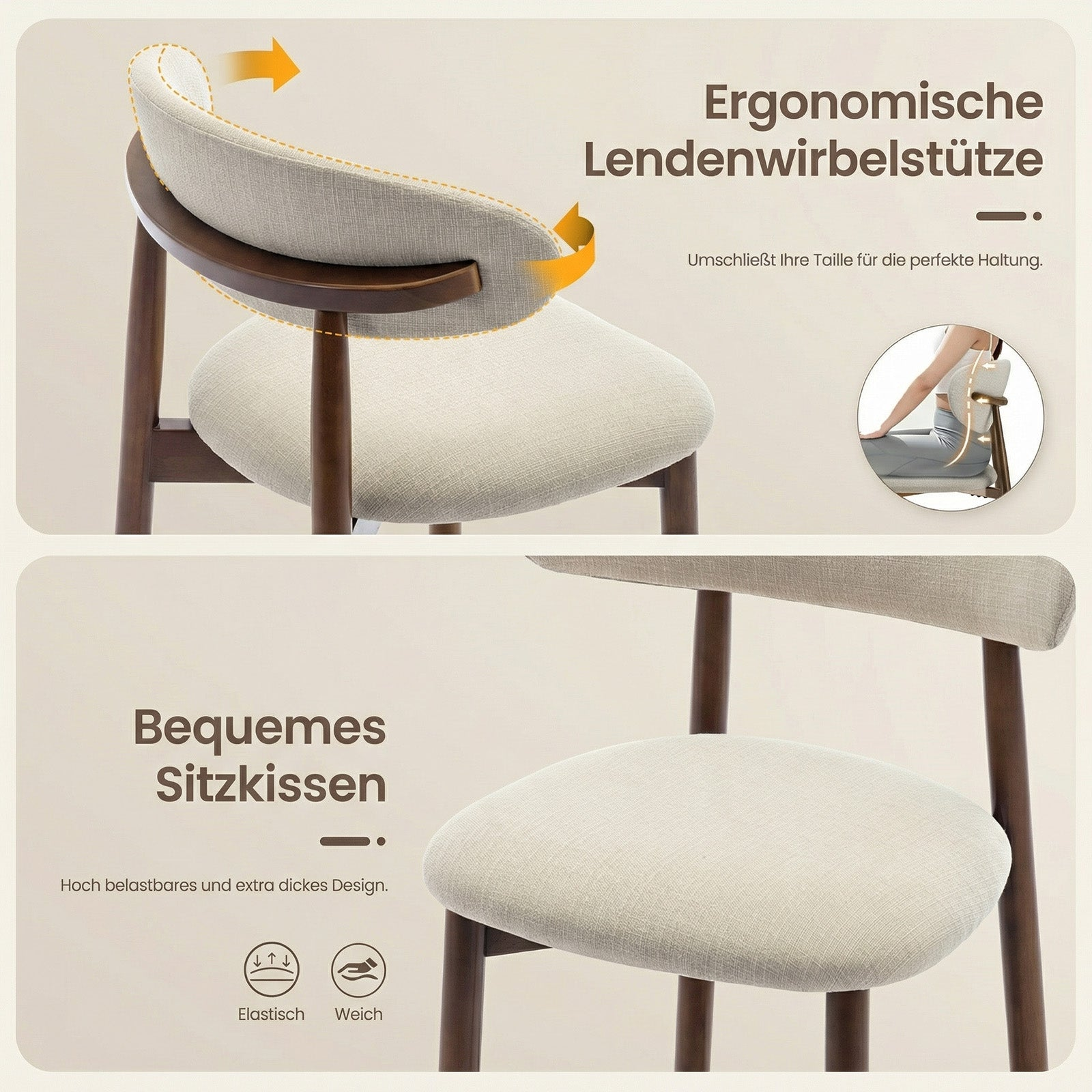 Sedia con supporto lombare ergonomico e cuscino della seduta spesso.