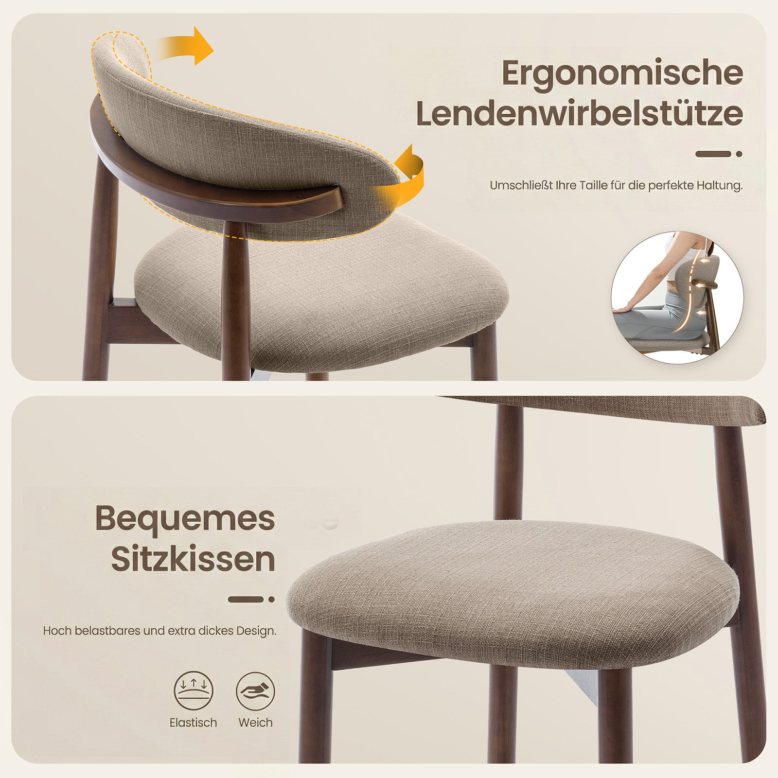 Sedia con supporto lombare ergonomico e comodo cuscino.