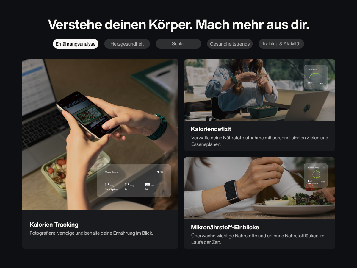 App zur Ernährungsanalyse und Kalorienverfolgung mit Smartphone.