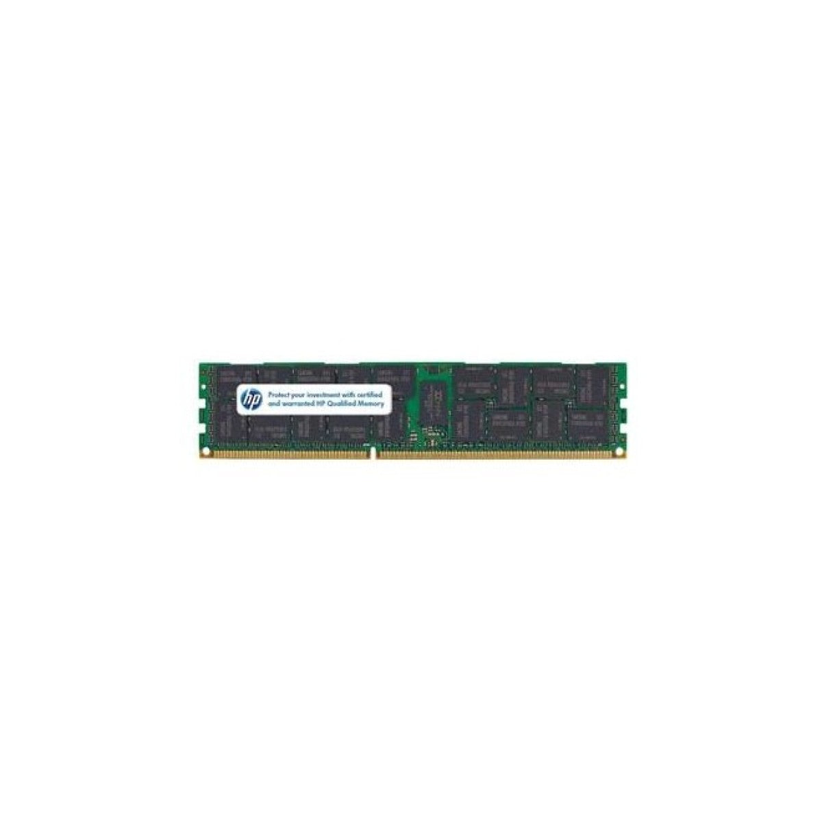 Modulo di memoria RAM HP verde su sfondo bianco con adesivo con logo HP.