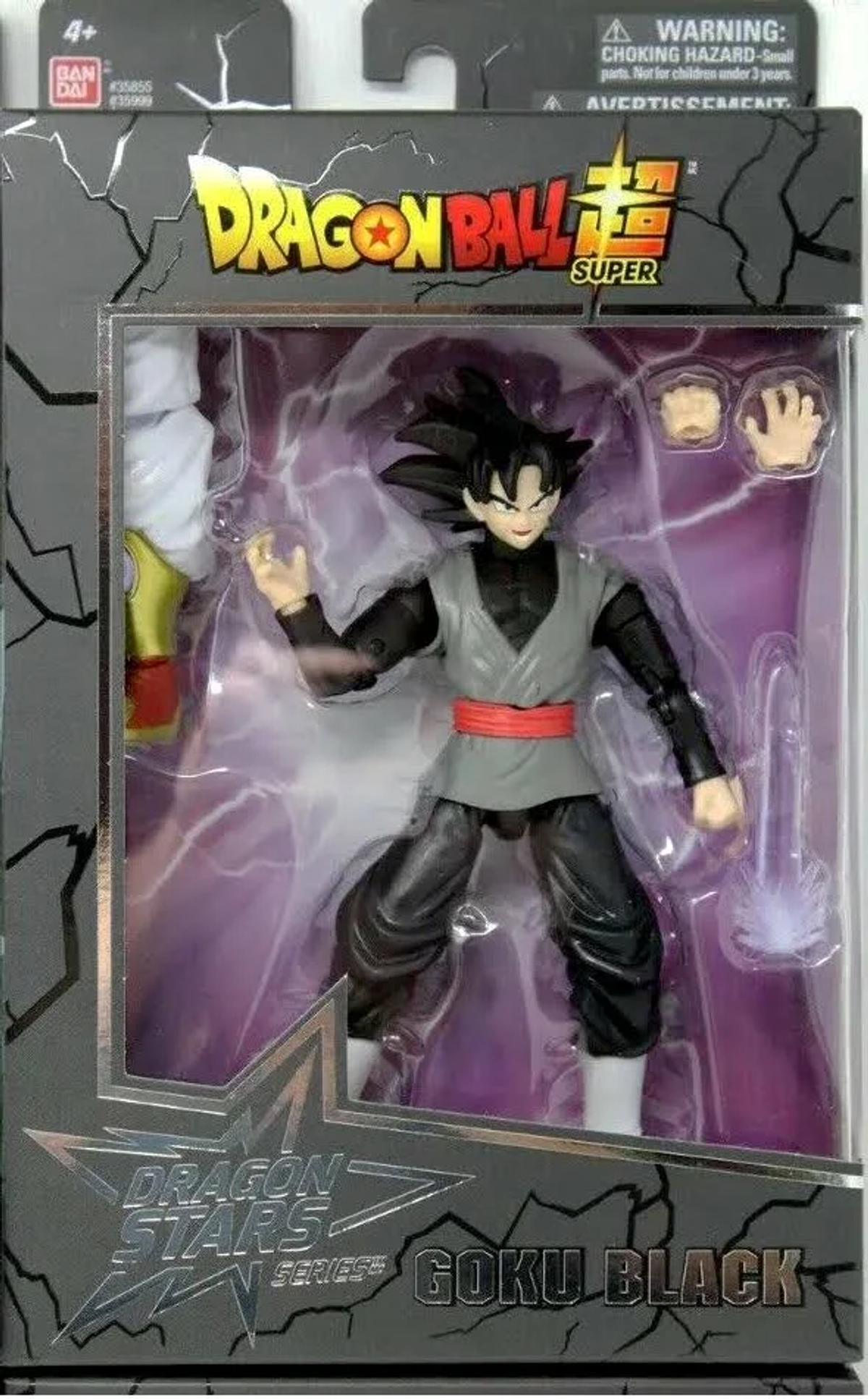 Figurka akcji Dragon Ball Super Goku Black w opakowaniu z akcesoriami.
