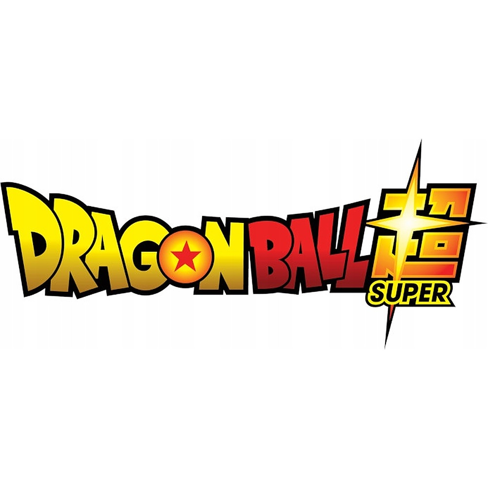 Kolorowe logo Dragon Ball Super z żółto-czerwonym napisem na białym tle.