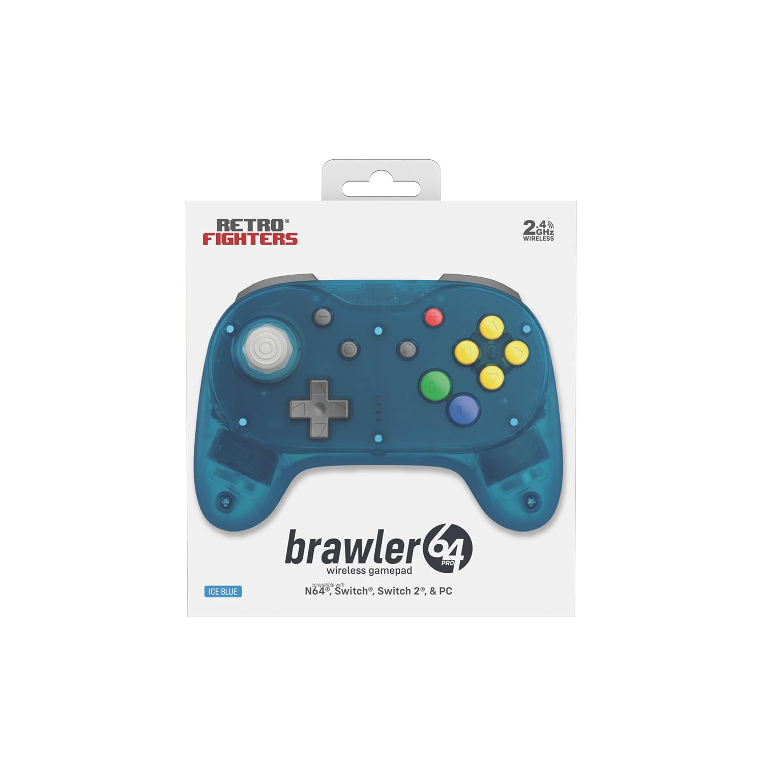 Przezroczysty niebieski kontroler bezprzewodowy Brawler64 Pro.