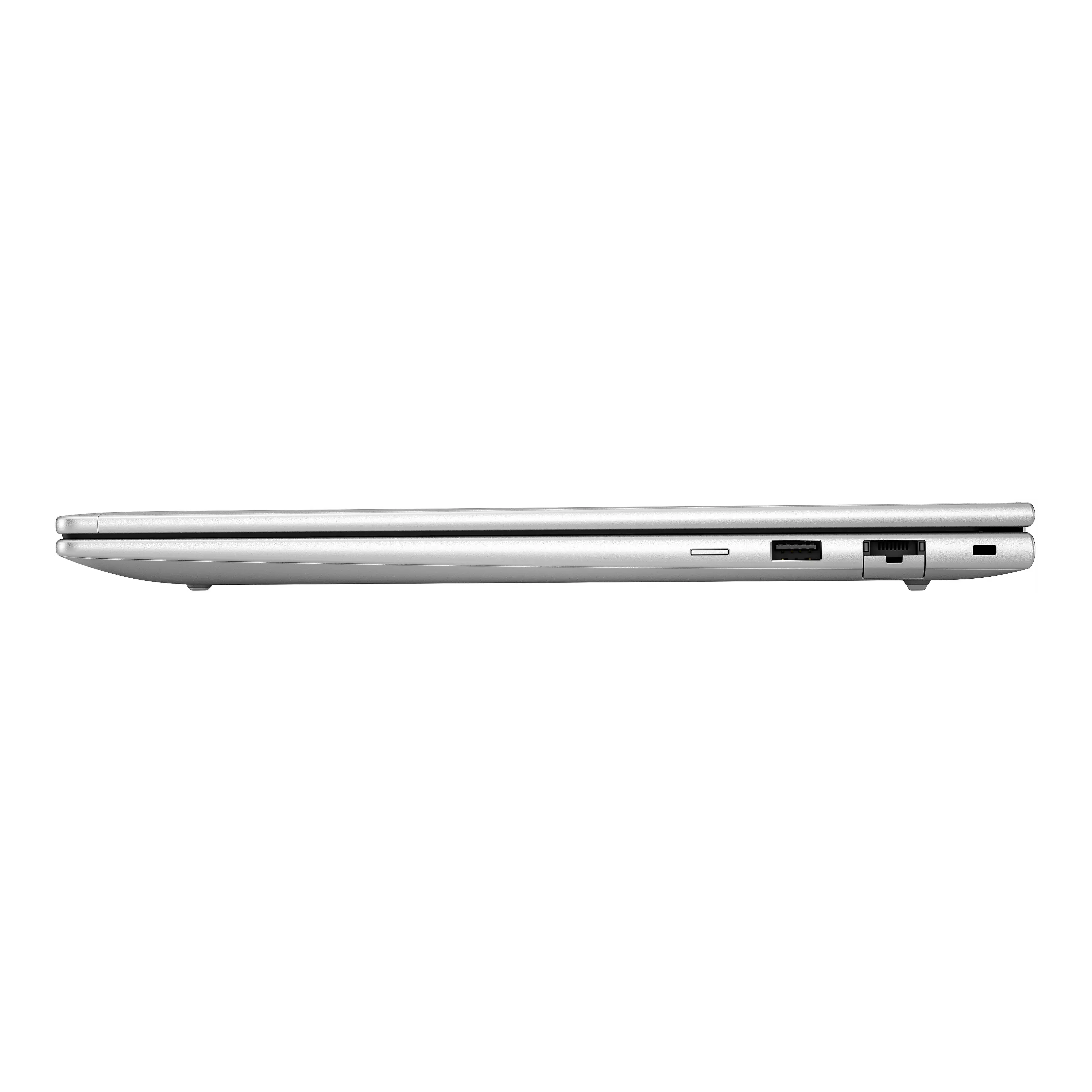 Vista laterale di un laptop argentato chiuso con porte su sfondo nero.