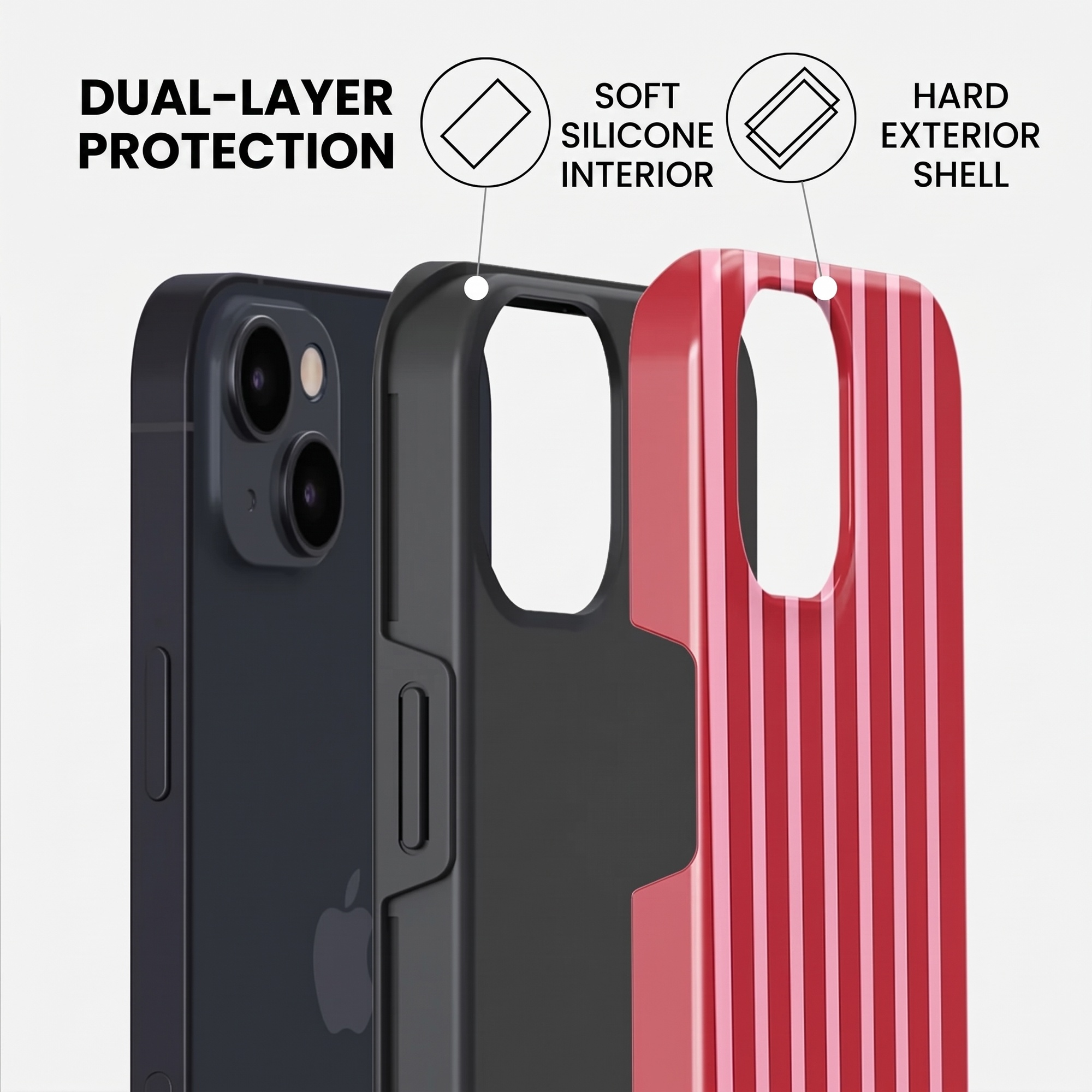 Dual-layer phone protection showing a soft silicone interior and a hard exterior shell.
