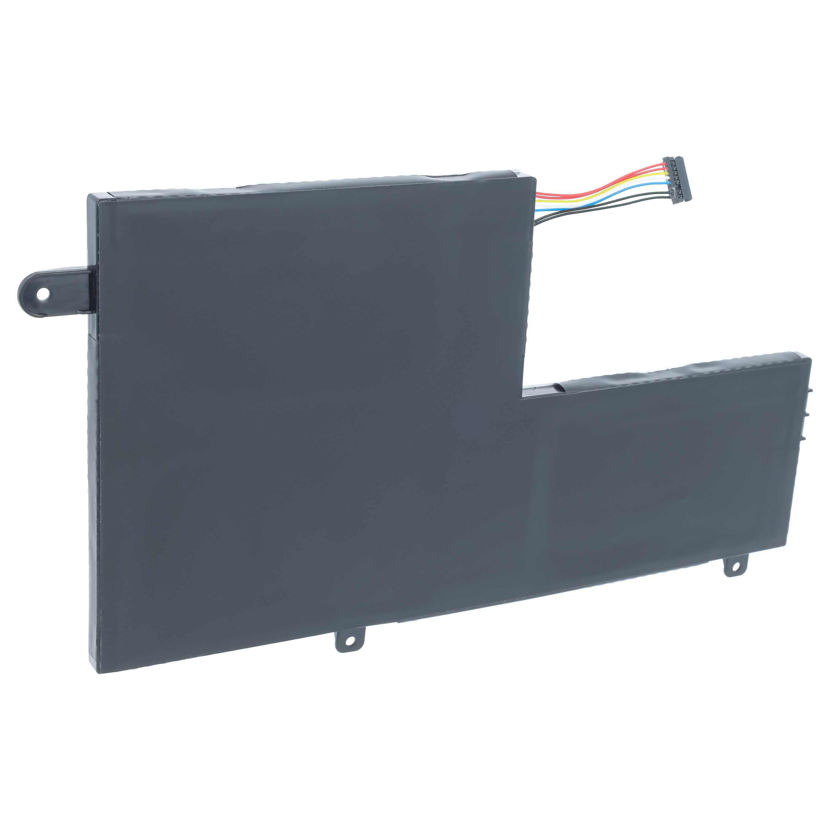 Ein schwarzer Laptop-Akku mit angeschlossenen bunten Kabeln.