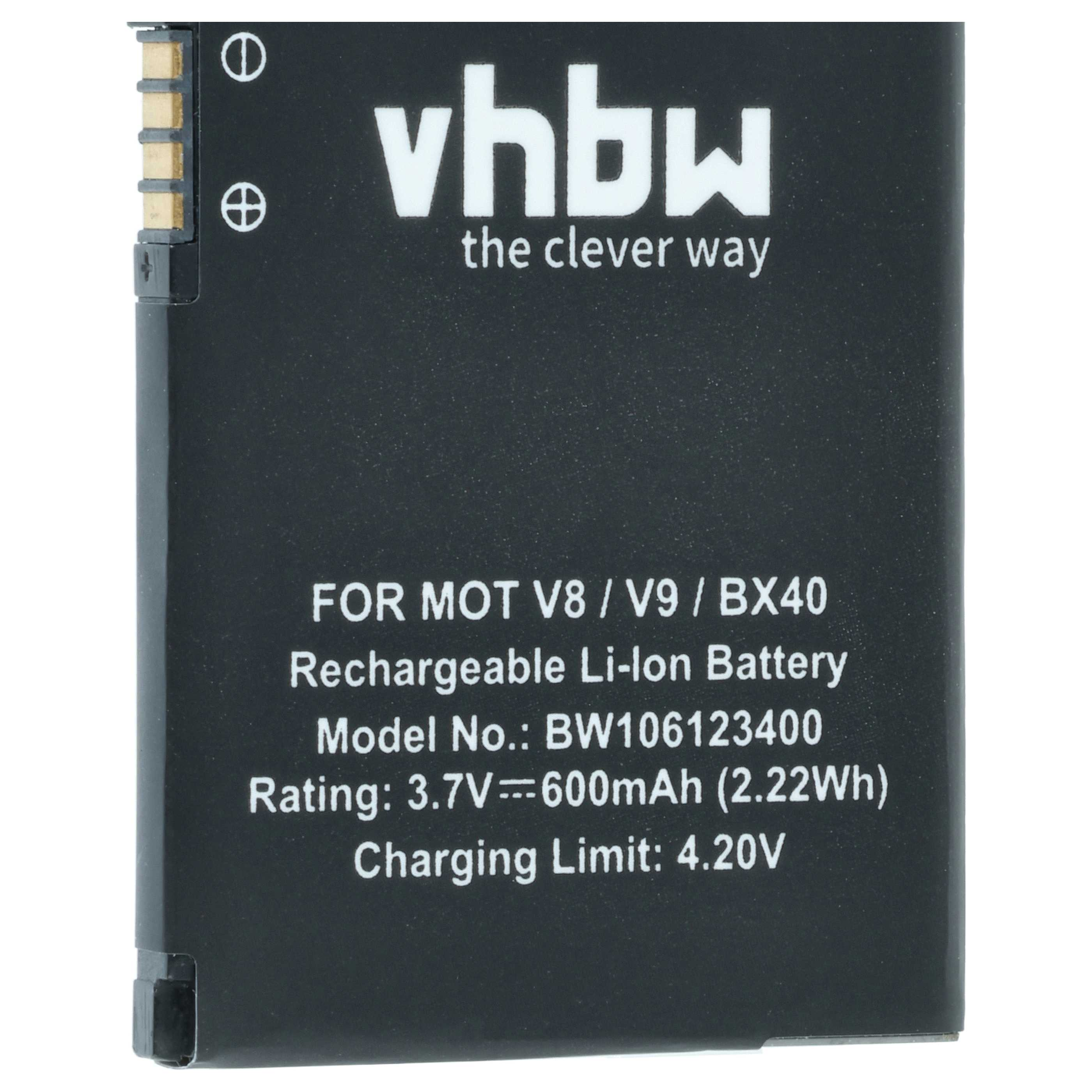 Schwarzer VHBW Li-Ion-Akku, 3.7V, 600mAh, mit Modellnummer und Ladeinformationen.