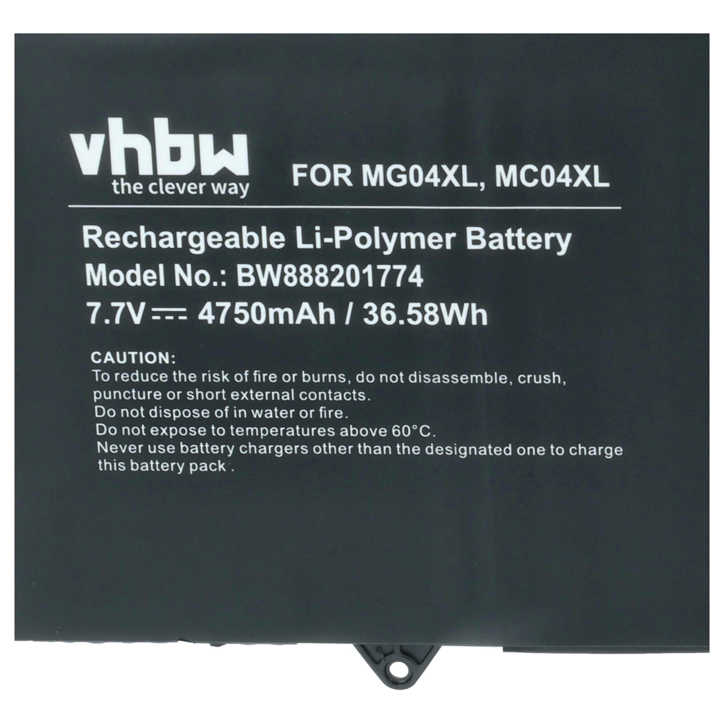 Schwarze Li-Polymer-Batterie mit weißer Aufschrift und vhbw-Logo.