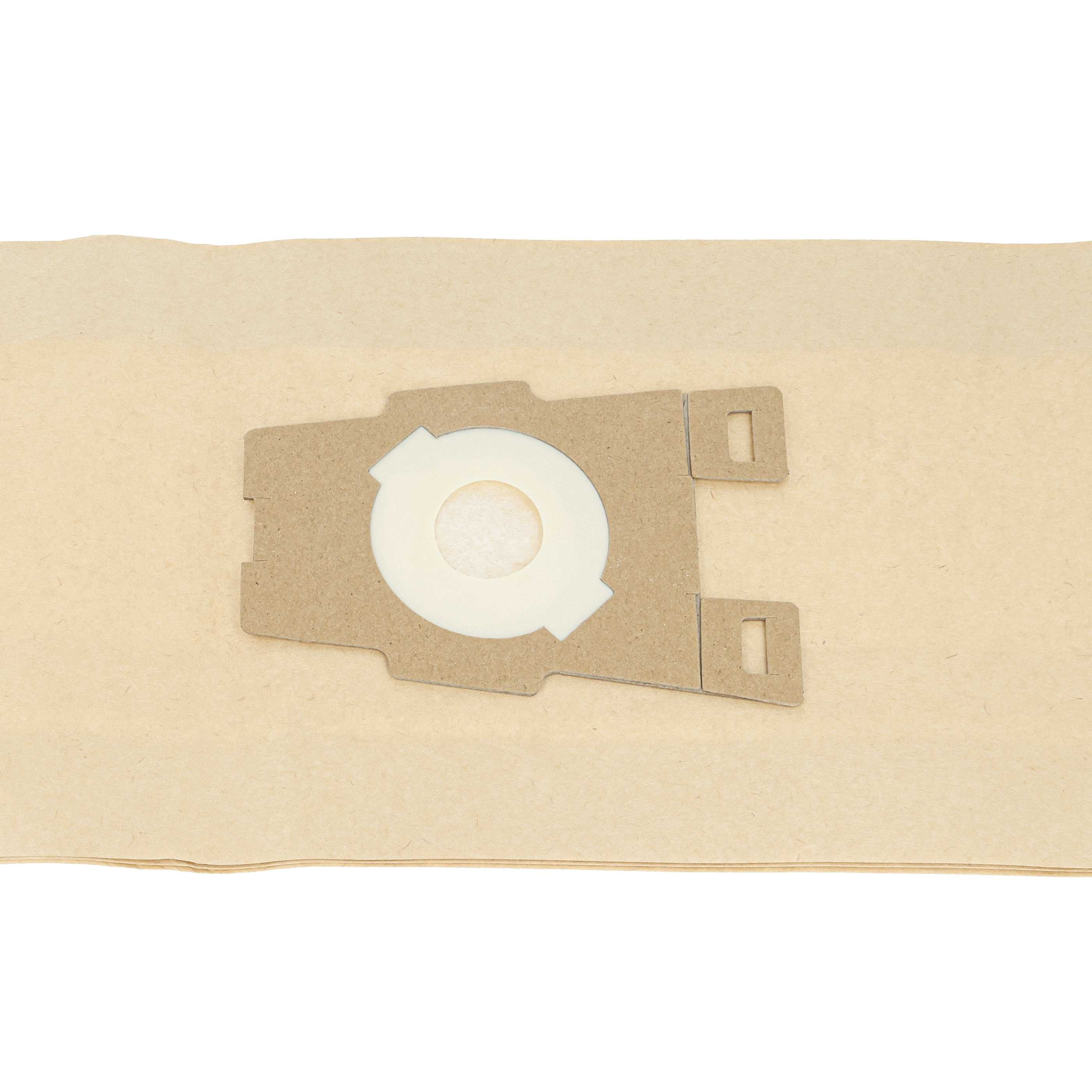 Ein brauner Staubsaugerbeutel aus Papier mit einer runden weißen Öffnung.