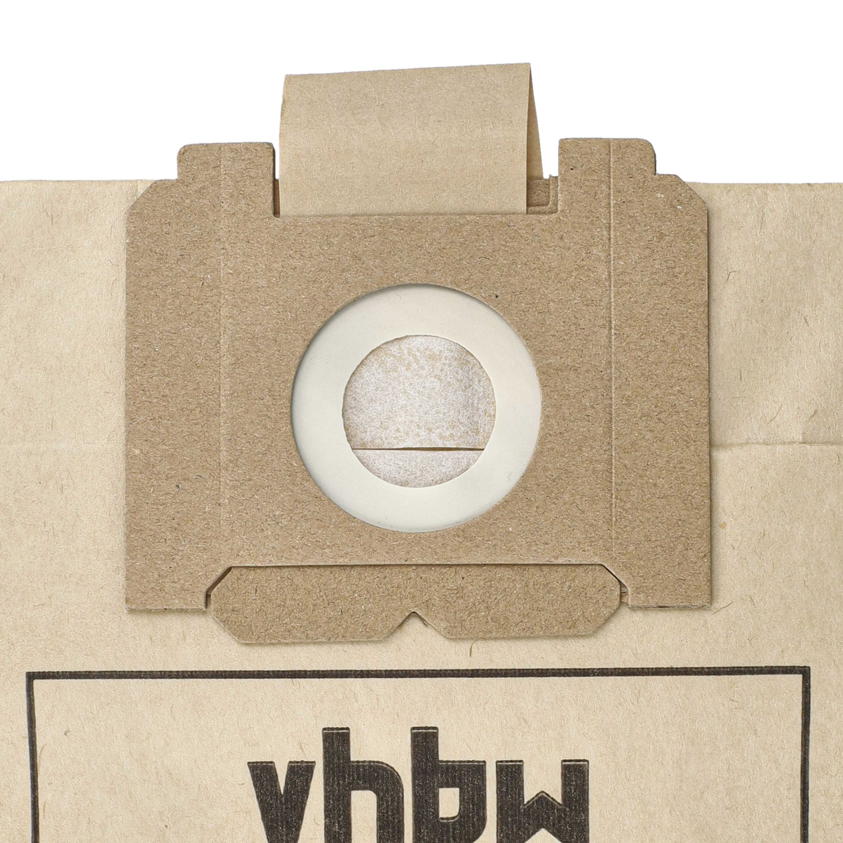 Brauner Staubsaugerbeutel aus Papier mit weißem Einlass und vhbw-Logo.