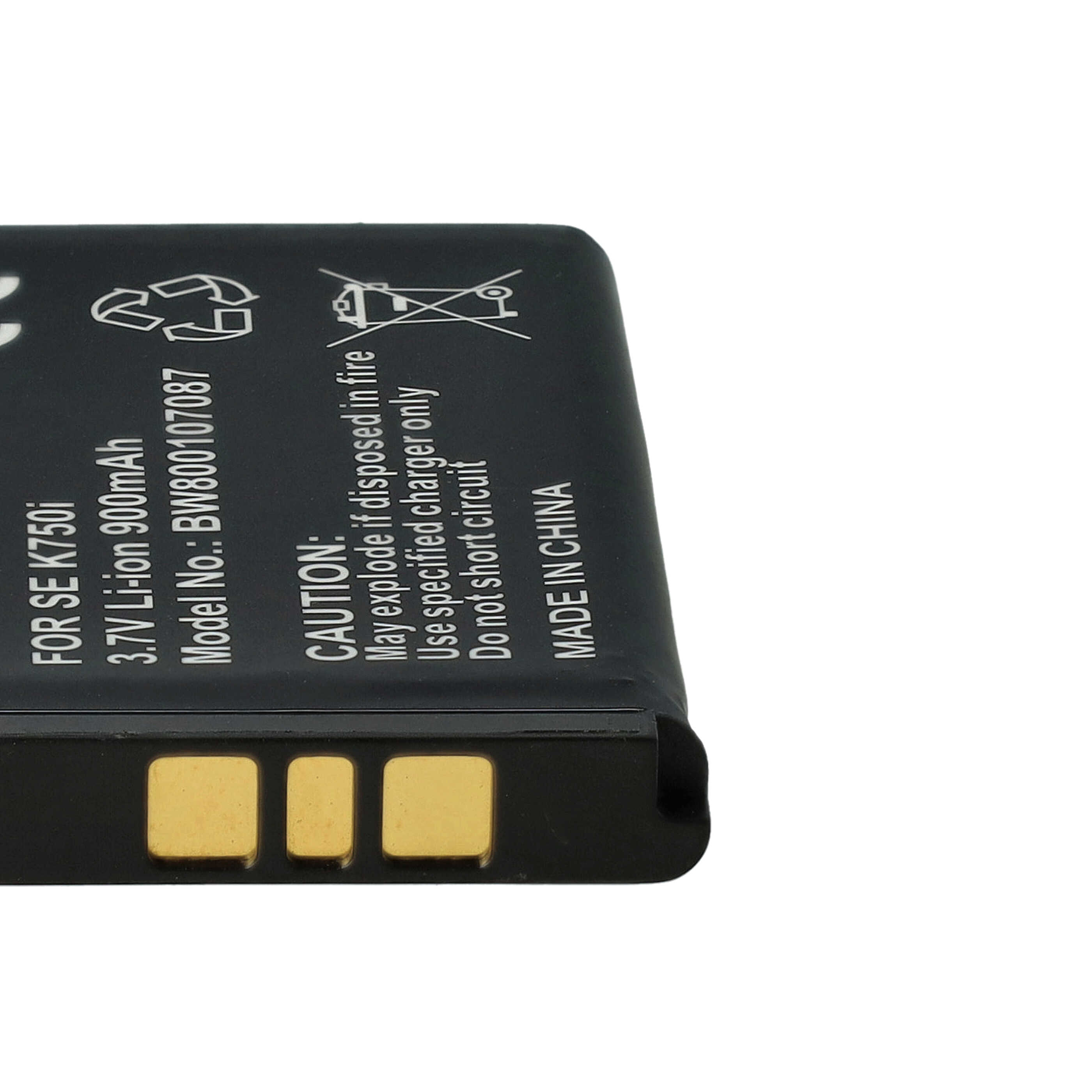 Nahaufnahme einer schwarzen Lithium-Ionen-Handybatterie mit weißem Text und drei goldenen Kontakten.