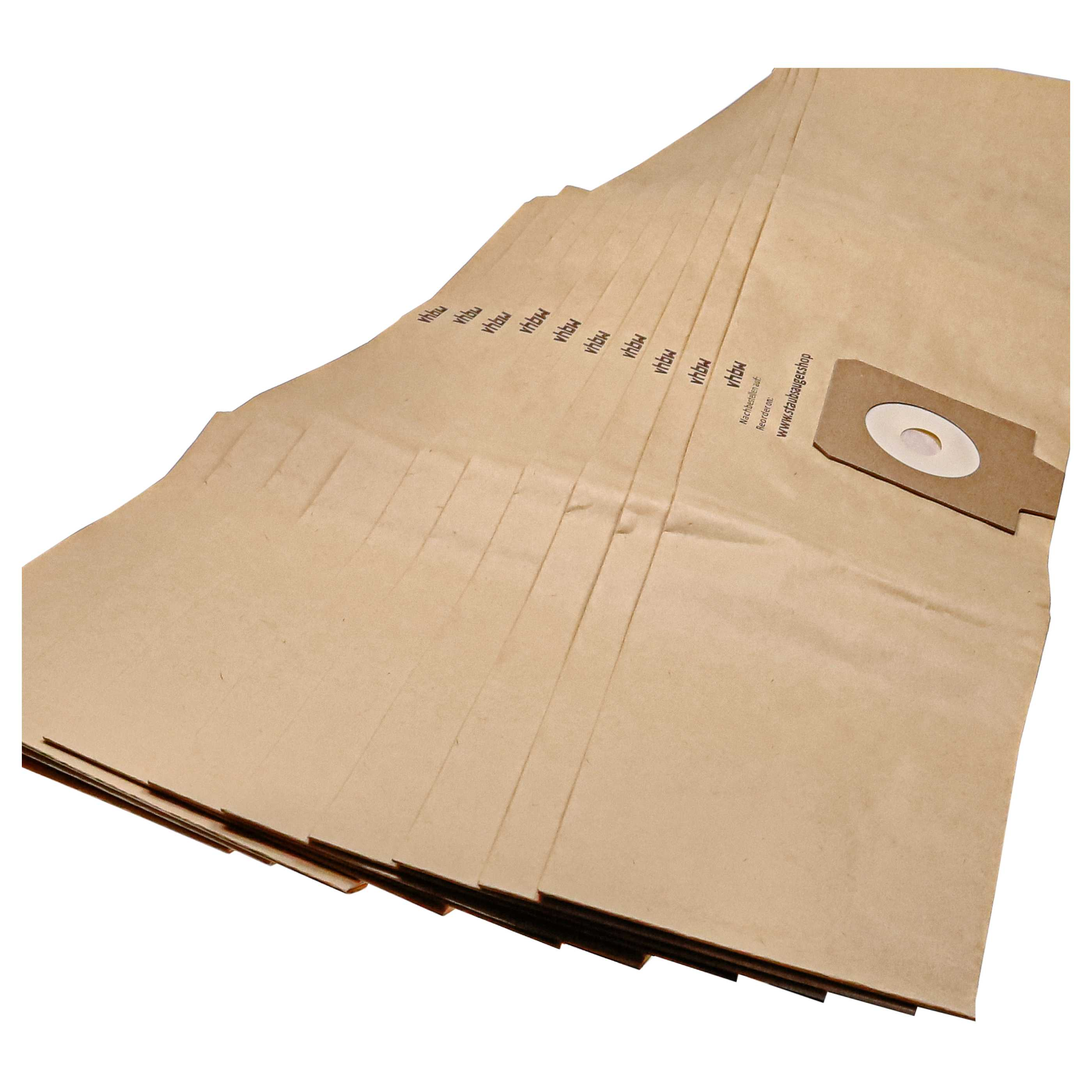 Ein Stapel brauner Papiertauchsaugerbeutel mit Pappanschluss und Markenaufdruck.