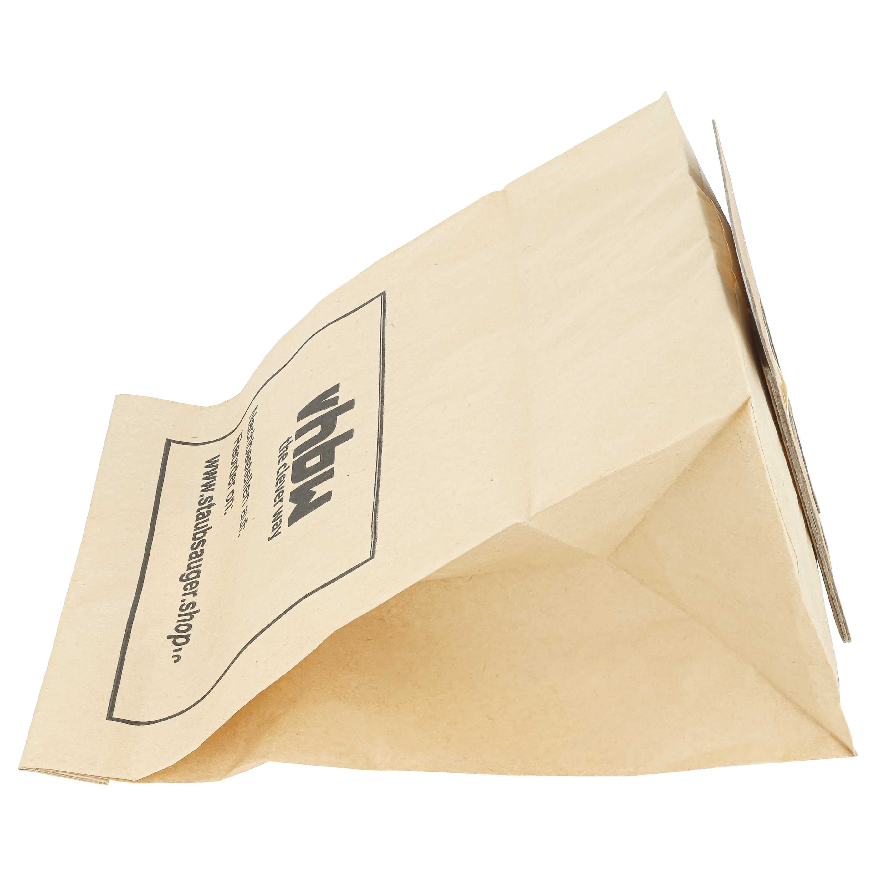 Eine braune Papiertüte mit schwarzem Text und Logo auf weißem Hintergrund.