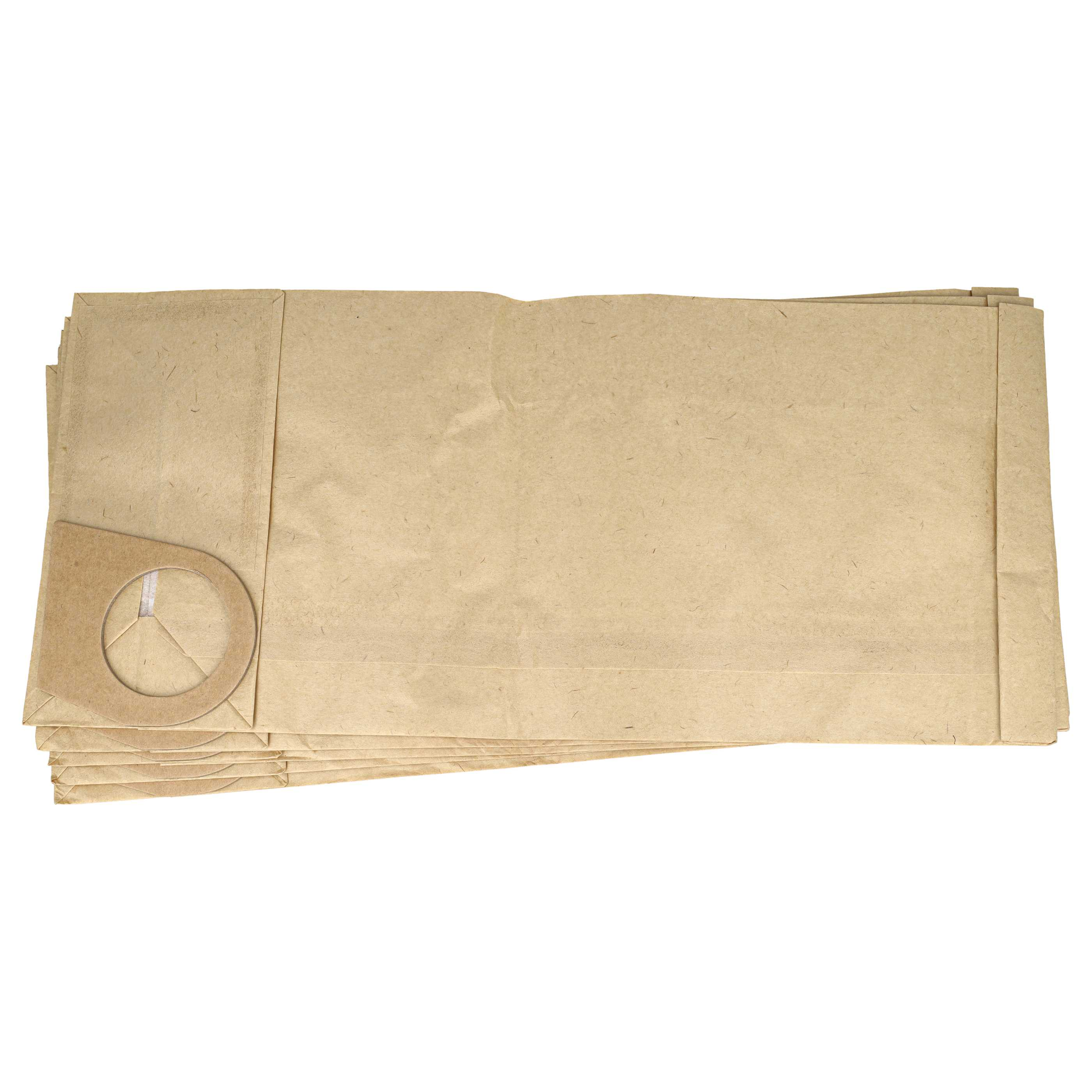Ein Stapel brauner Papierstaubsaugerbeutel auf weißem Hintergrund.