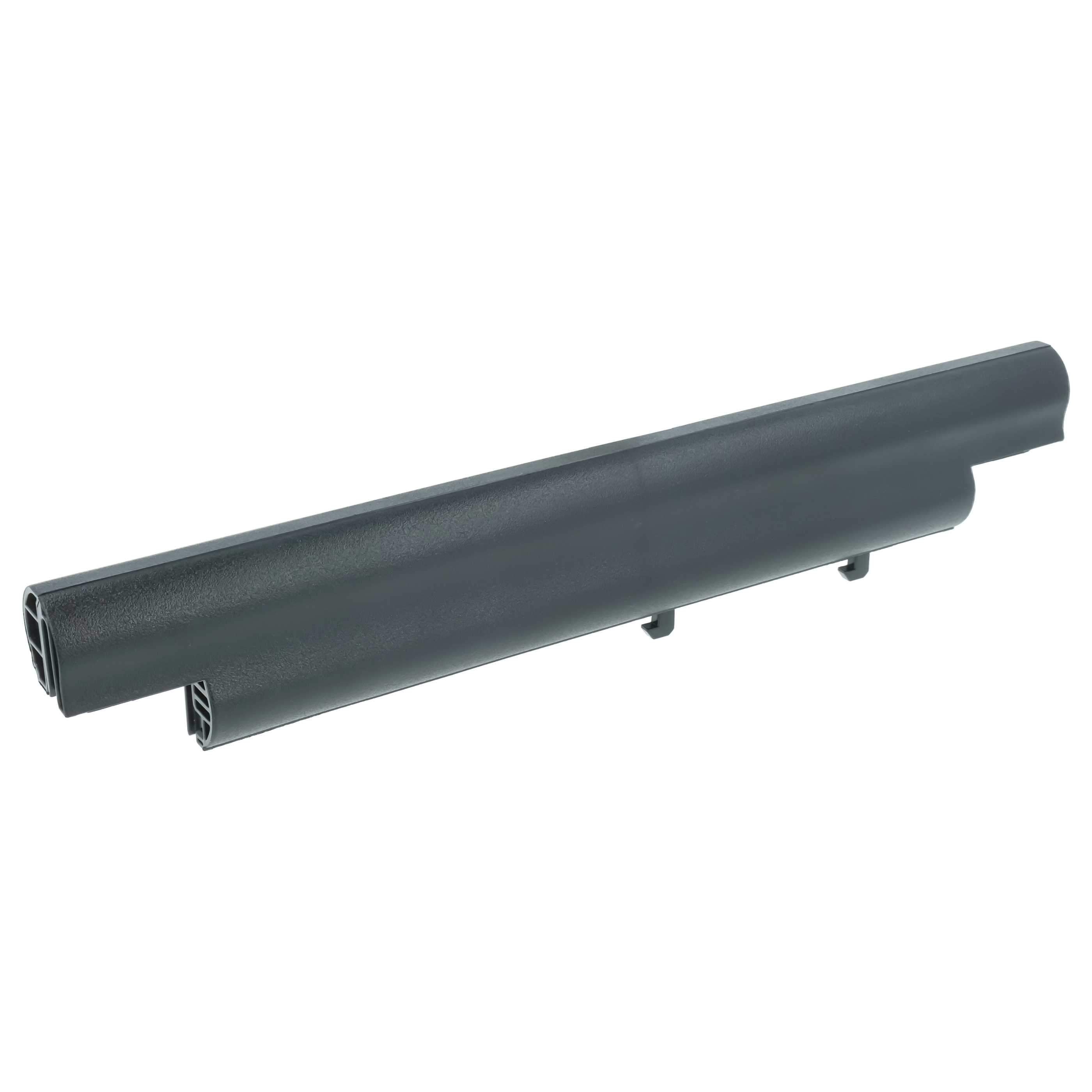 Eine graue zylindrische Laptop-Batterie vor weißem Hintergrund.