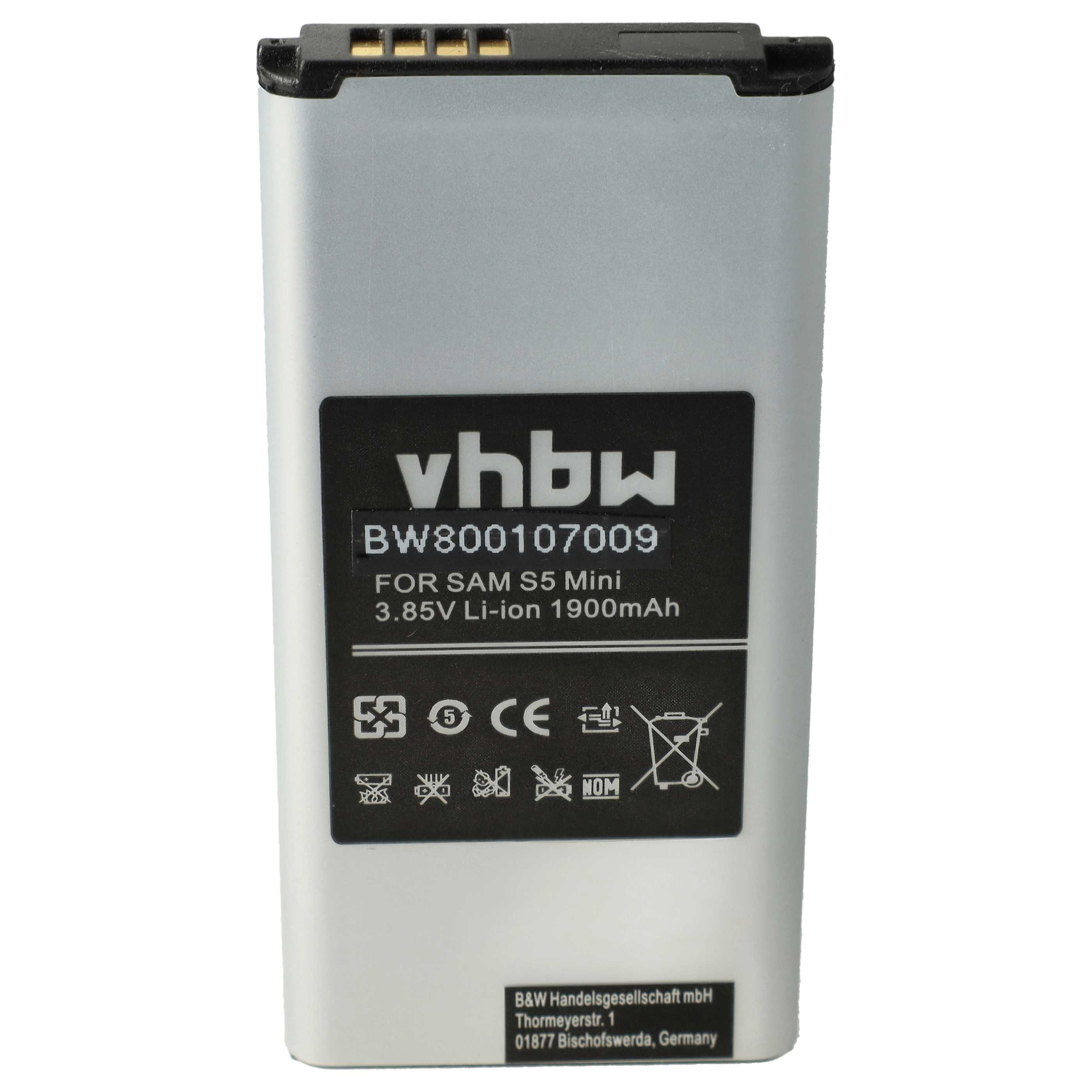 Eine graue VHBW Li-Ionen-Akkubatterie mit Angaben zu Modell, Spannung und Kapazität.