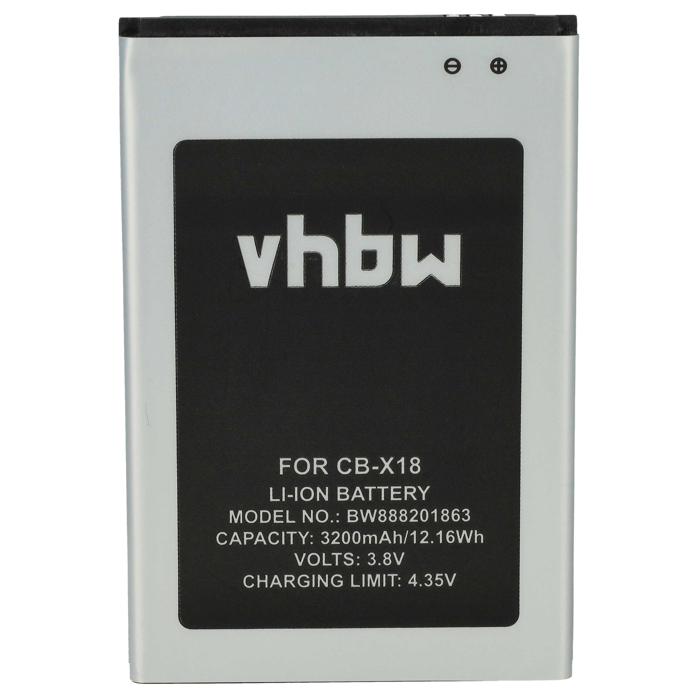 Ein silberner und schwarzer vhbw Li-Ion Akku für CB-X18 mit Modellnummer BW888201863, 3200mAh und 3,8V.