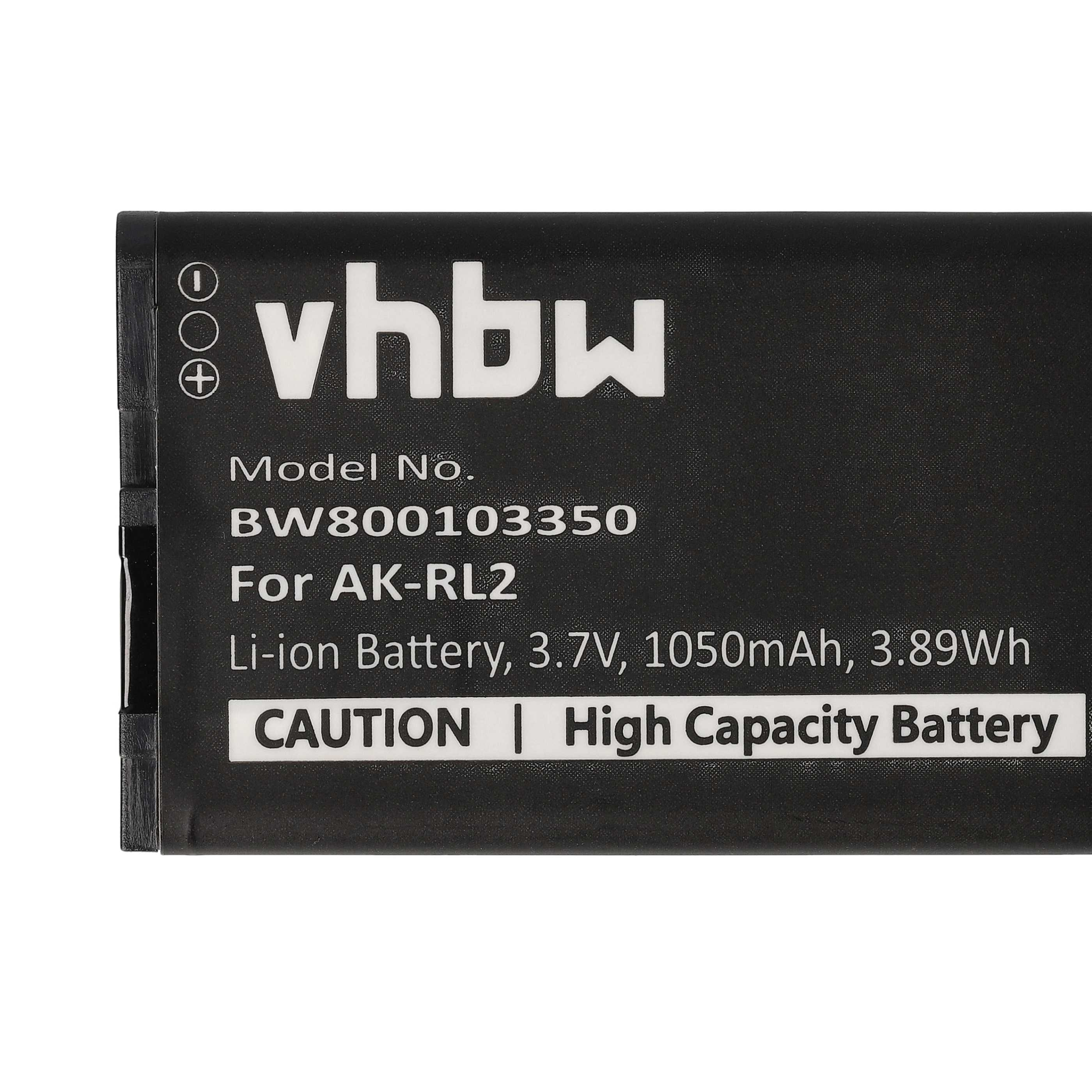 Nahaufnahme einer schwarzen vhbw Li-Ionen-Batterie mit technischen Daten und Aufschrift.