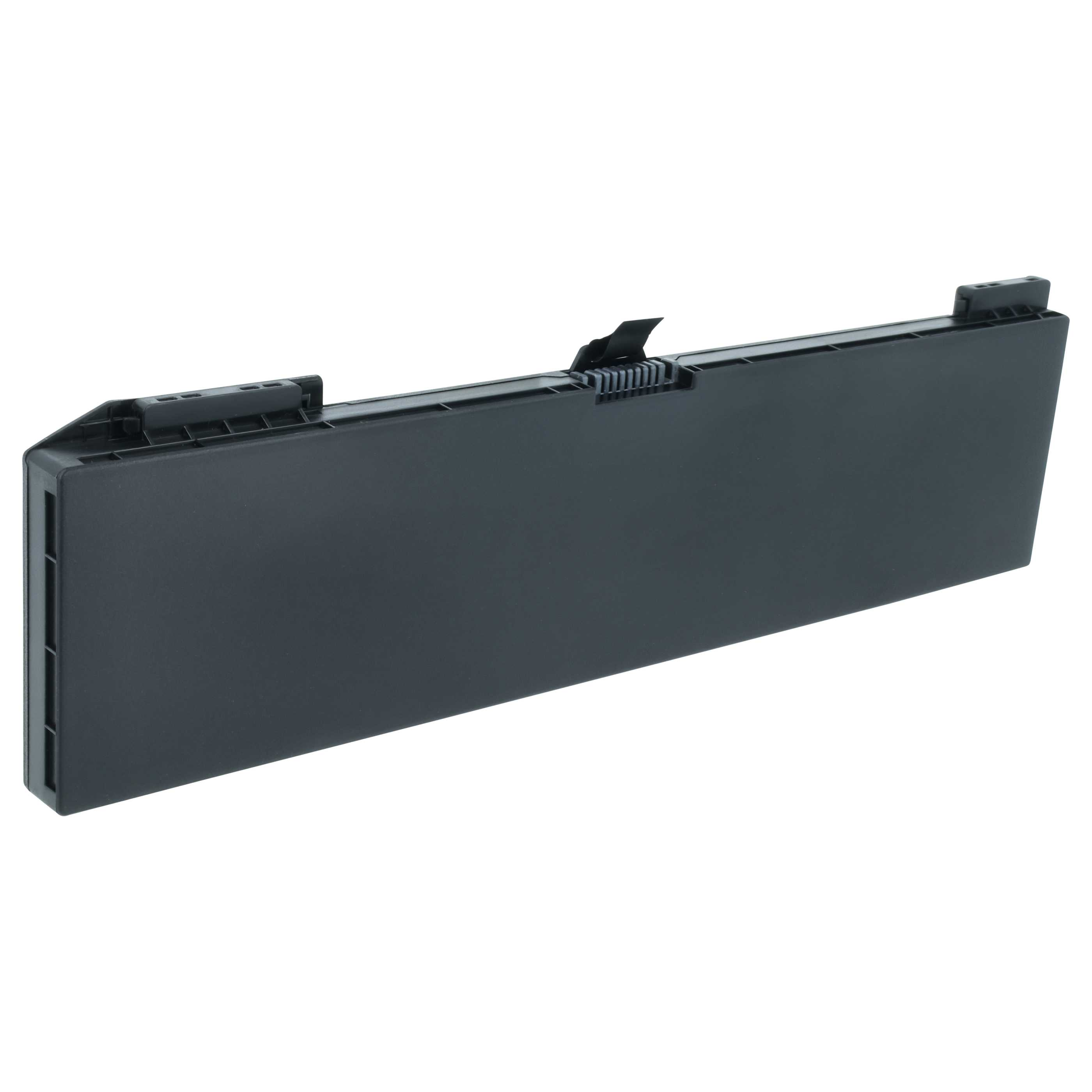Eine schwarze Laptop-Ersatzbatterie gegen einen weißen Hintergrund.