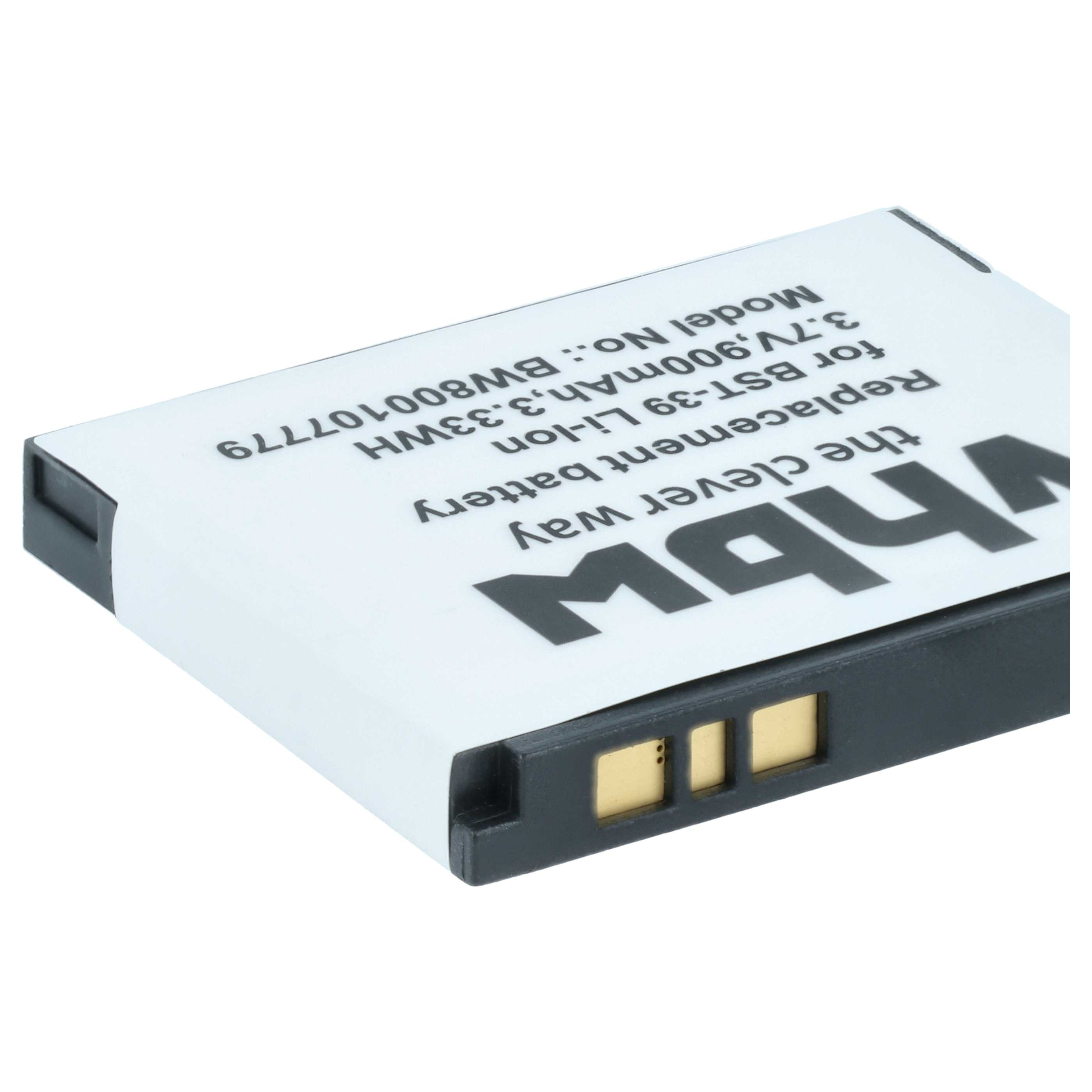 Eine weiße Ersatz-Li-Ion-Batterie mit schwarzen Texten und goldenen Kontakten.