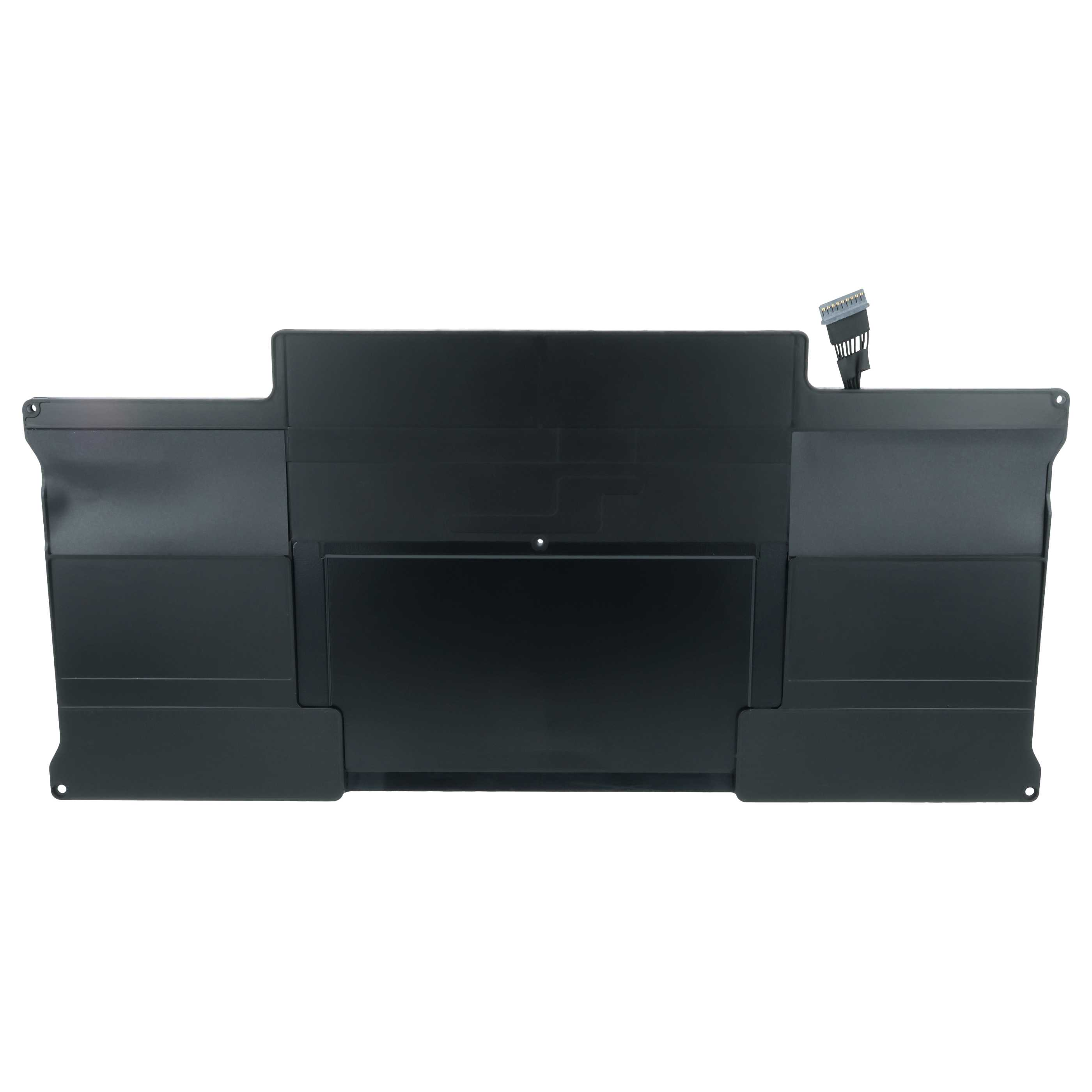 Schwarze Laptop-Batterie mit Stecker auf weißem Hintergrund.