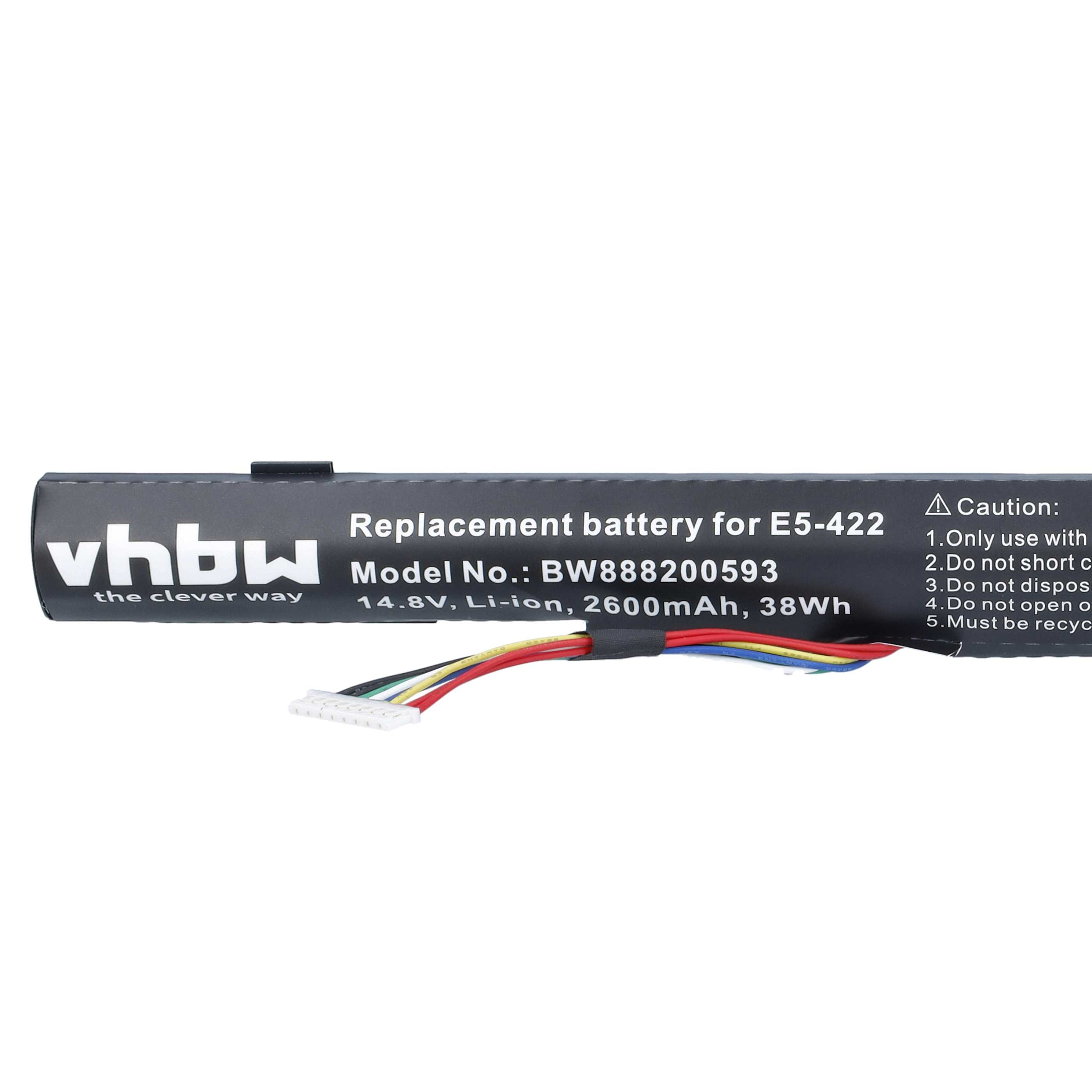 Schwarze vhbw Ersatzbatterie mit weißer Aufschrift und angeschlossenen bunten Kabeln.