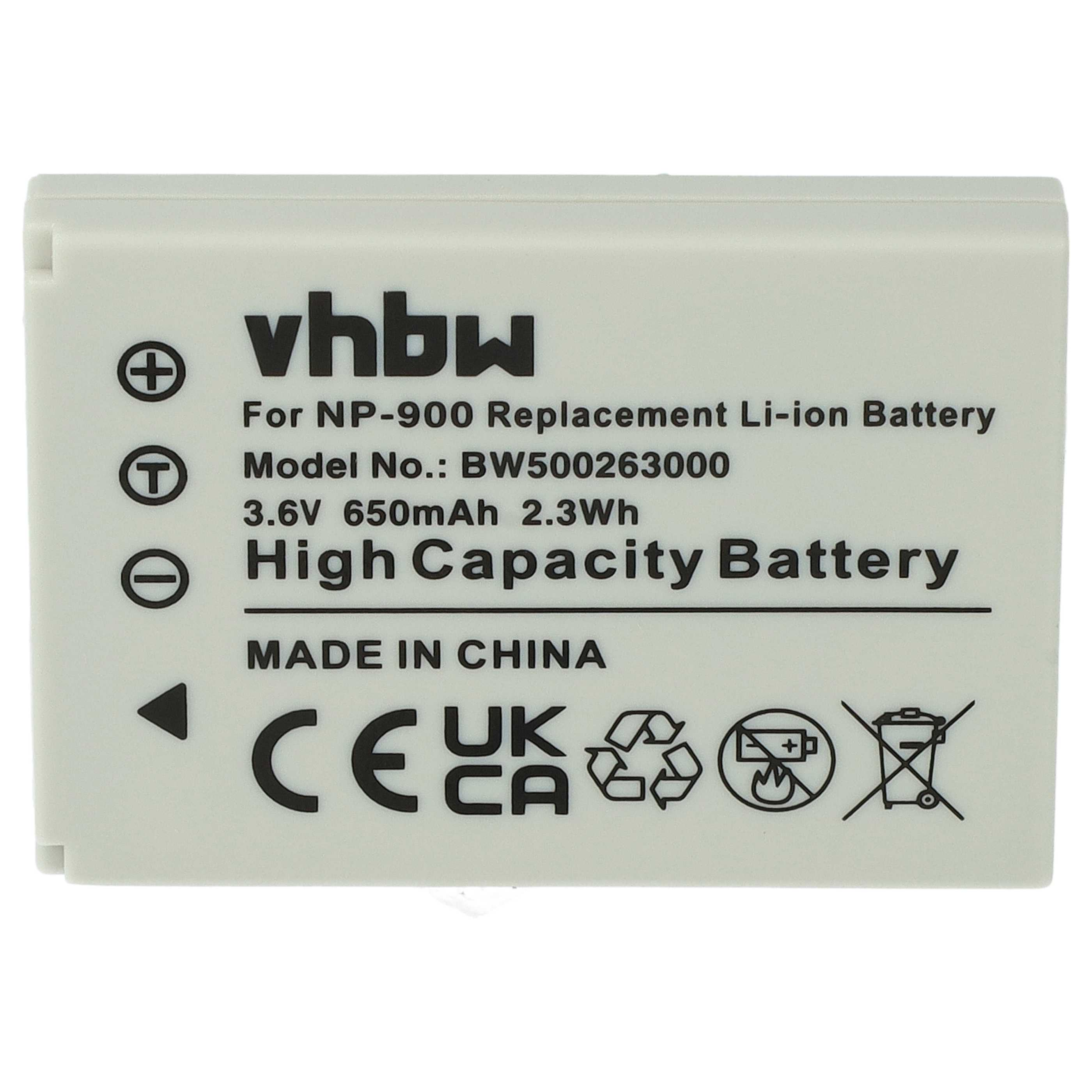 Grauer vhbw Li-Ion Ersatzakku mit Modellnummer, technischen Daten und verschiedenen Zertifizierungssymbolen.