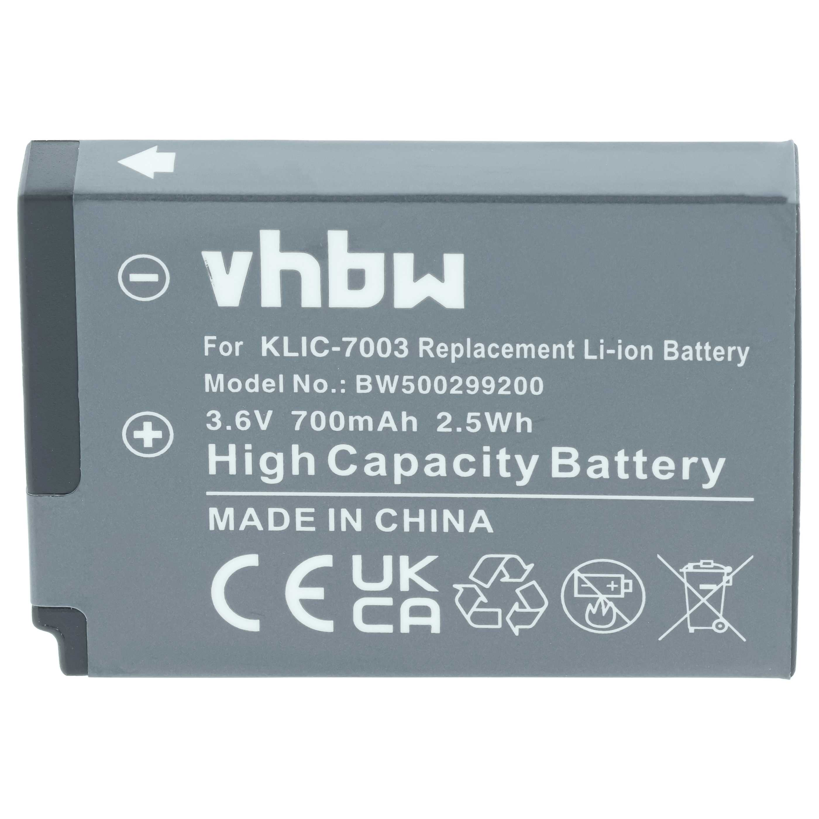Grauer vhbw Li-Ion-Ersatzakku mit Text und Symbolen auf weißem Hintergrund.