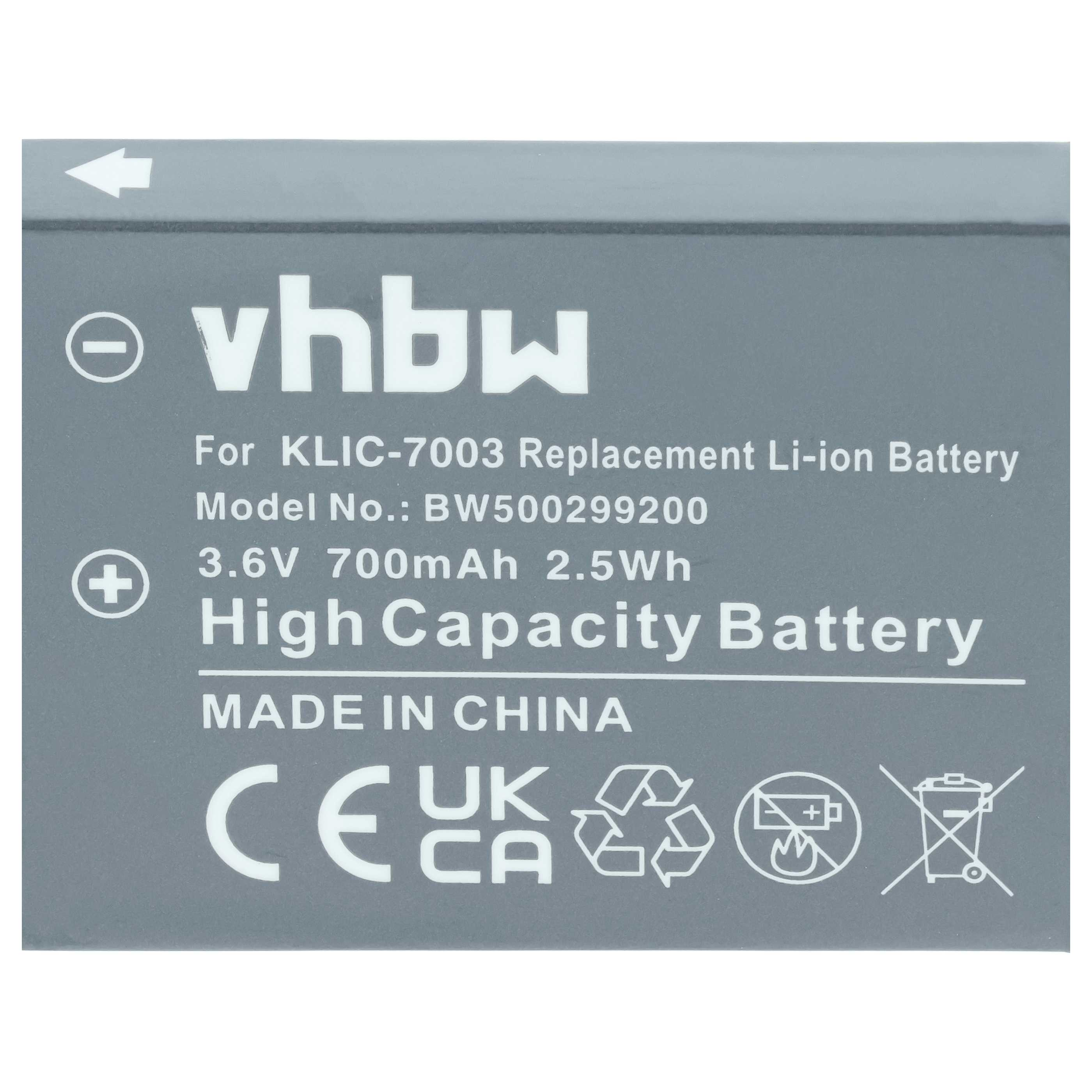 Graues vhbw Li-Ionen-Akkulaufkleber mit Modell, technischen Daten und Symbolen.