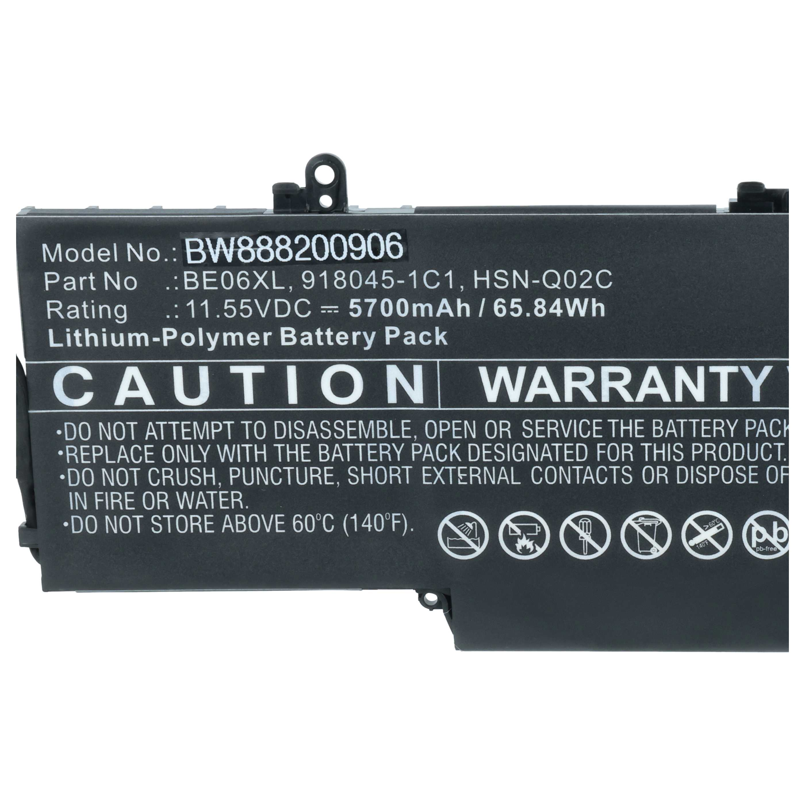 Etikett eines Lithium-Polymer-Akkus mit Modellnummer, technischen Daten und Sicherheitshinweisen.