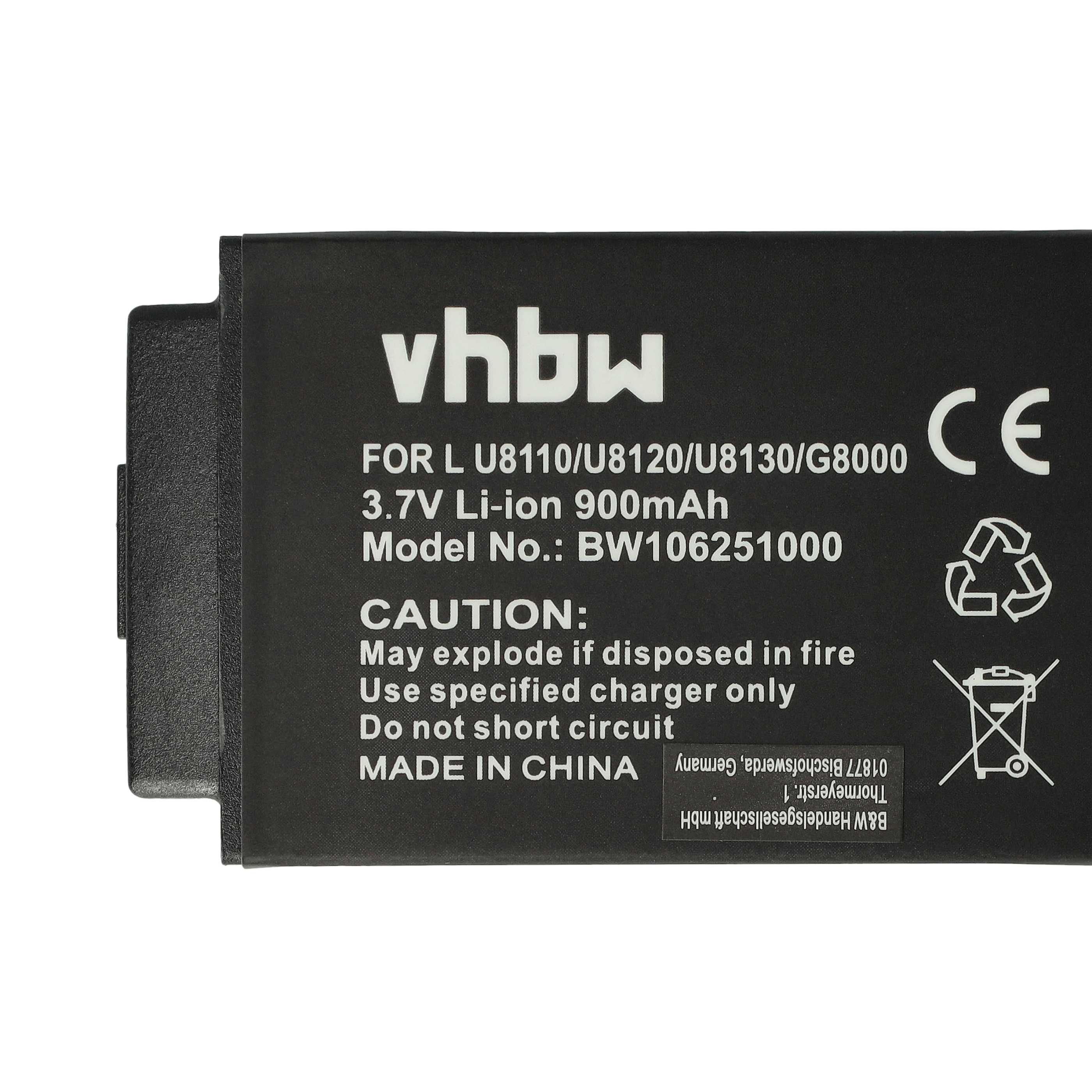Ein schwarzer vhbw Lithium-Ionen-Akku mit weißem Text und Sicherheitshinweisen.