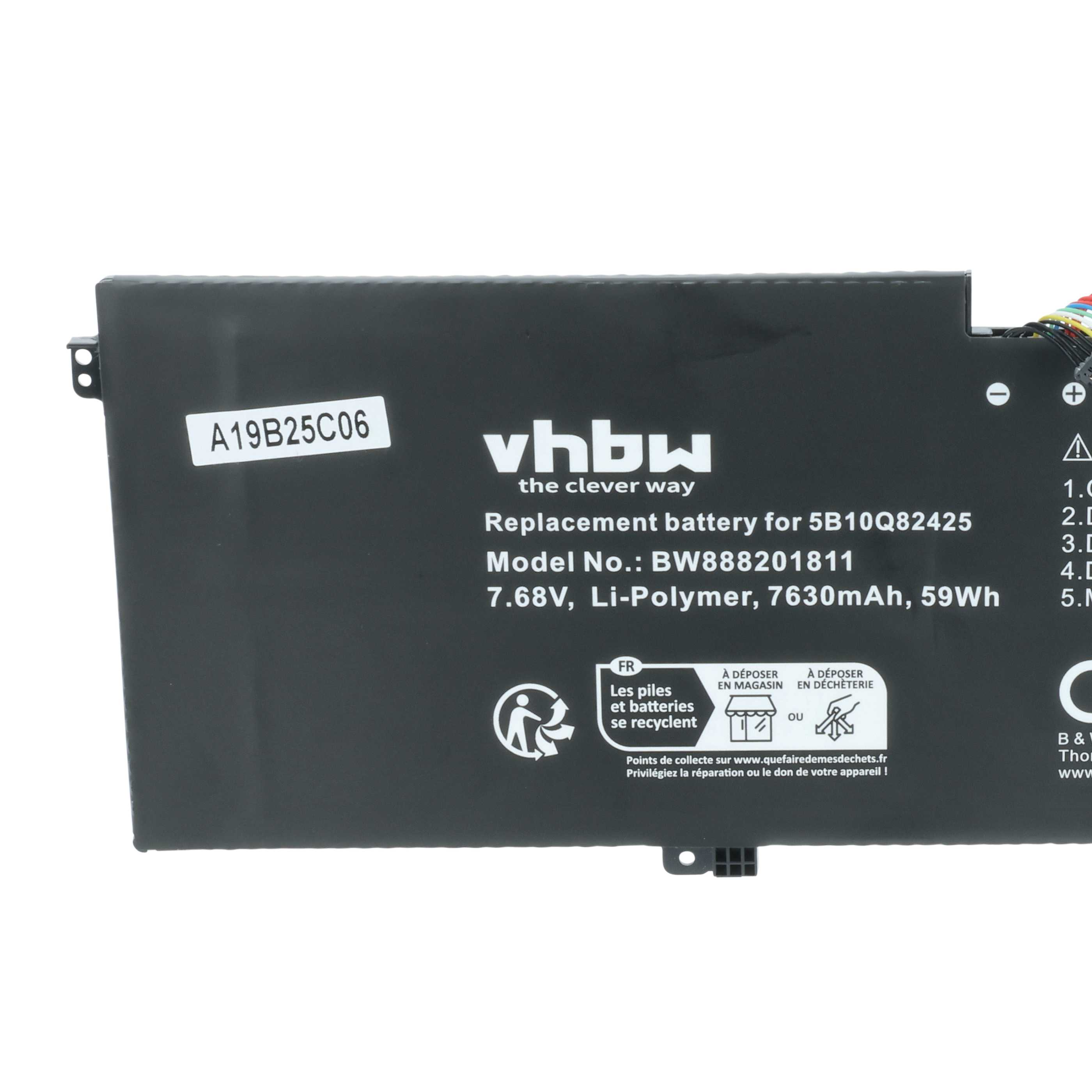 Schwarzer VHBW Laptop-Akku mit technischen Daten und Recycling-Symbolen.
