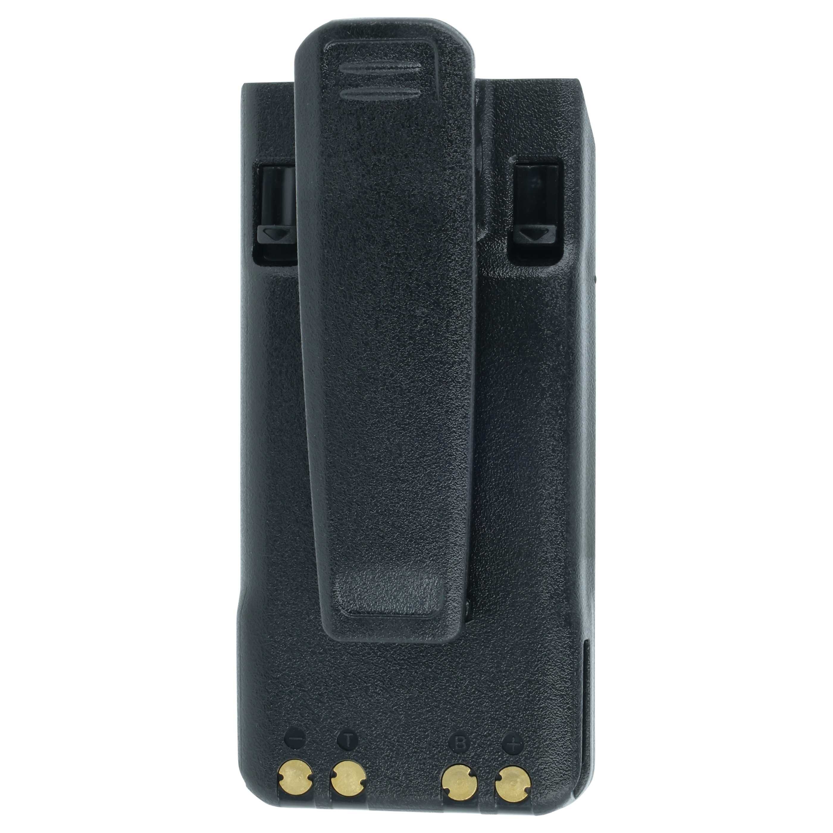 Schwarzes Walkie-Talkie-Akkupack mit Güteclip und vier goldenen Kontakten.