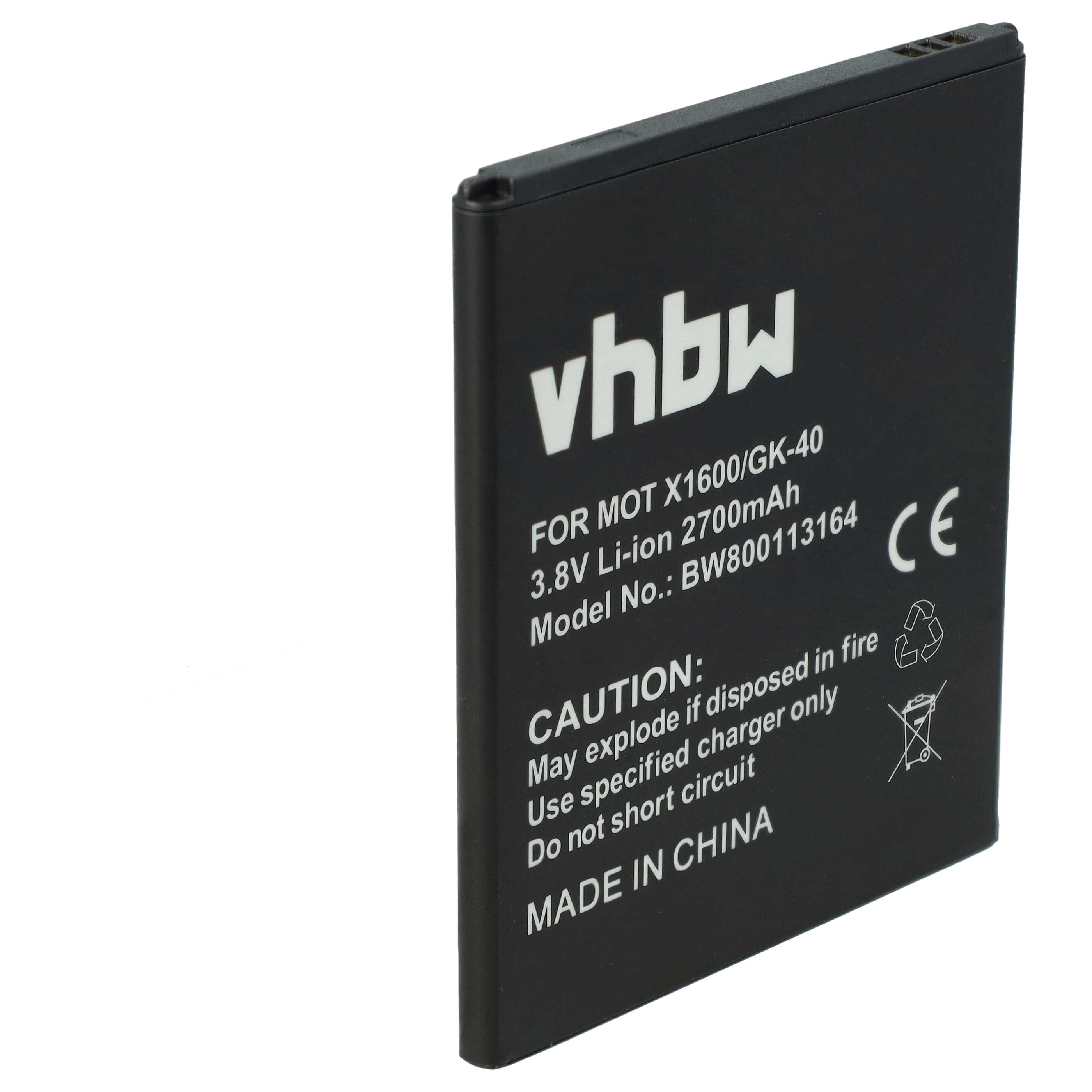 Schwarzer vhbw Li-Ion Akku mit weißer Aufschrift und Warnhinweisen.