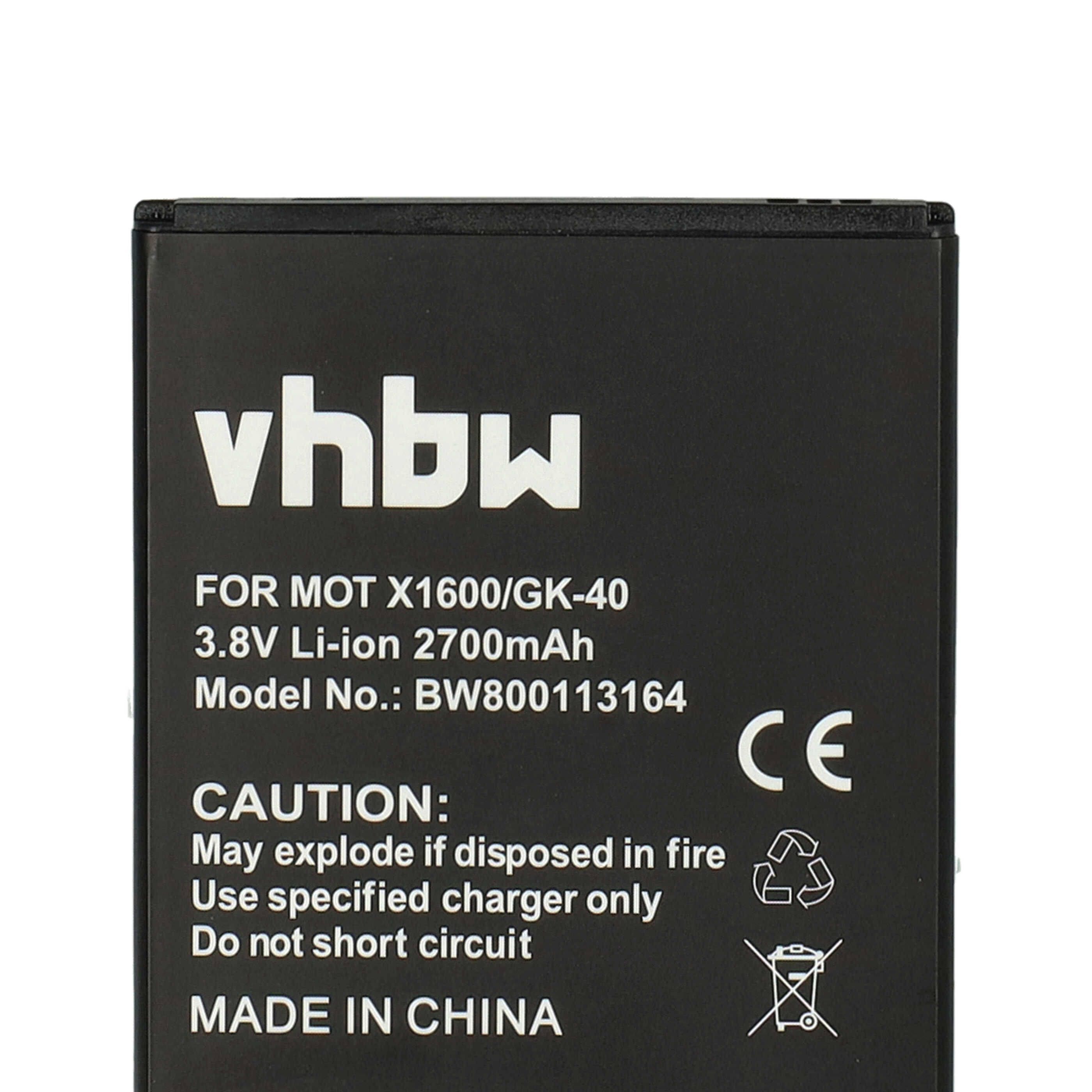 Schwarzer VHBW-Handyakku mit technischer Beschriftung und Warnhinweisen.