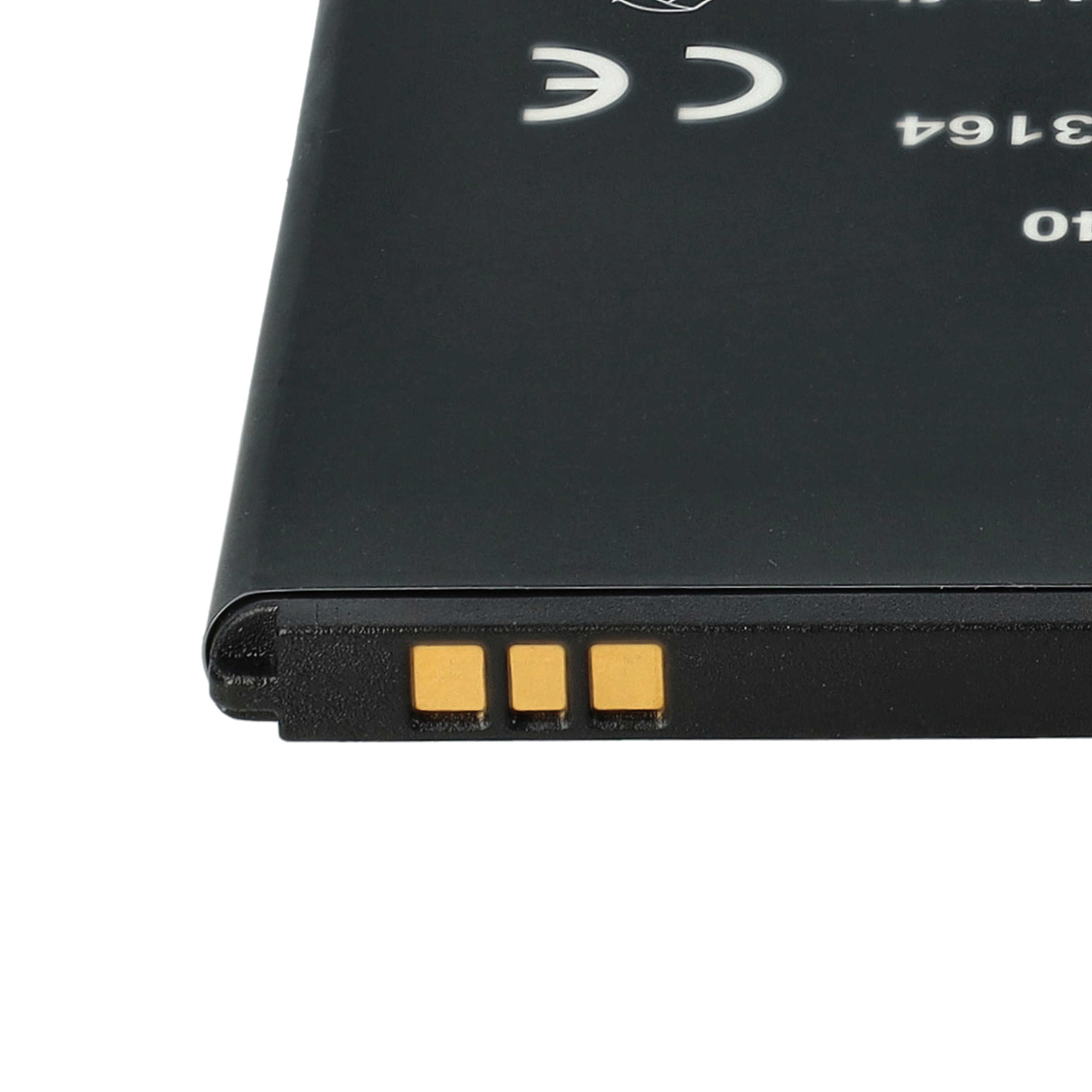 Nahaufnahme einer schwarzen Batterie mit drei goldenen Kontaktpunkten und CE-Zeichen.